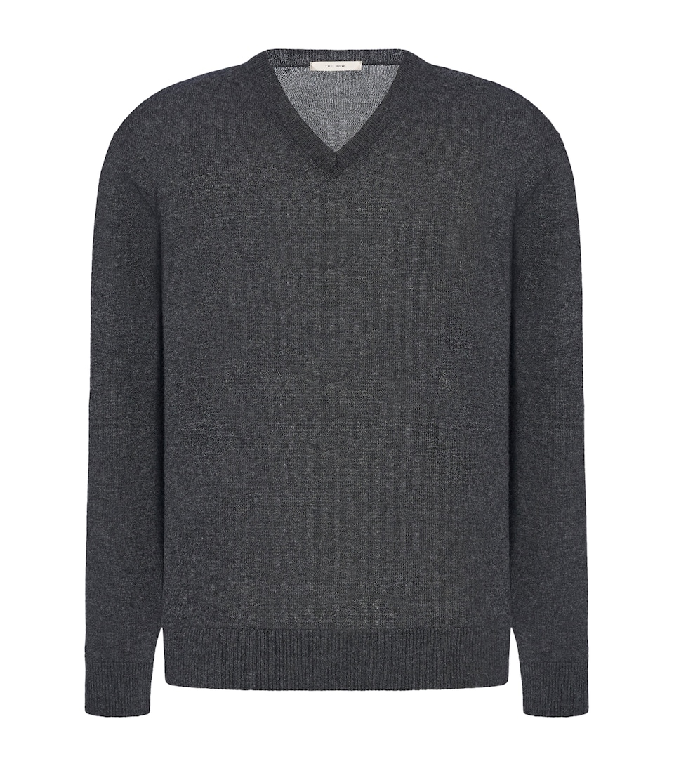 The Row Mens Thamm Cashmer V-Neck Sweater Charcoal Melange