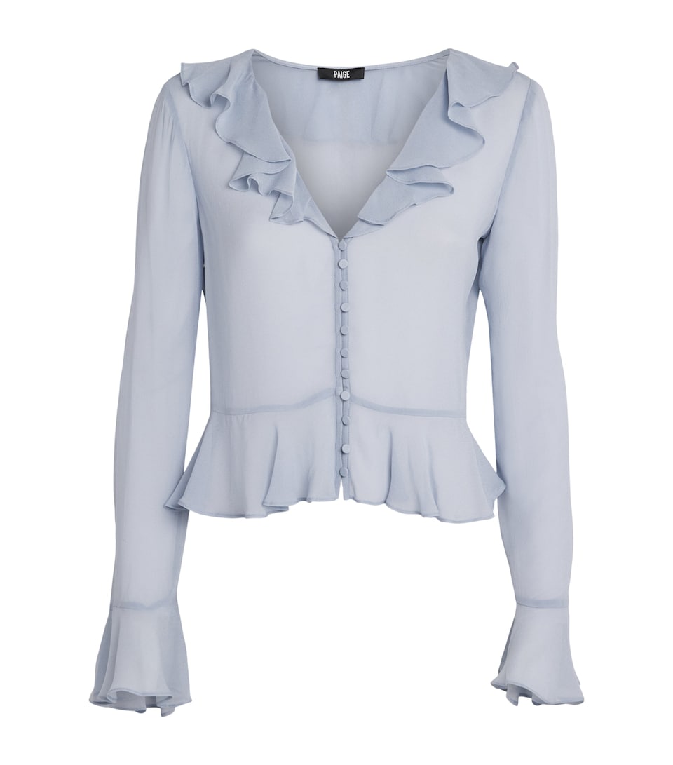 PAIGE Womens Peplum Getty Blouse Stardust Blue