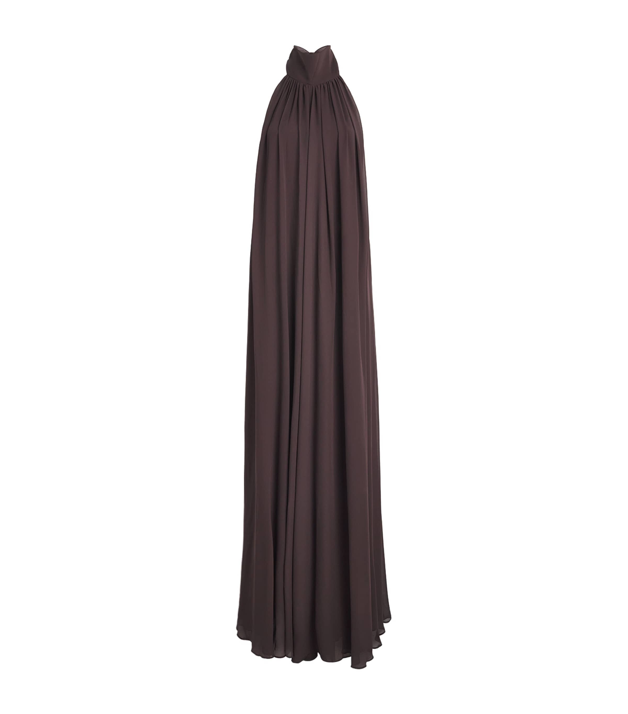 De La Vali Womens Chiffon Halterneck Adela Maxi Dress Umber Brown