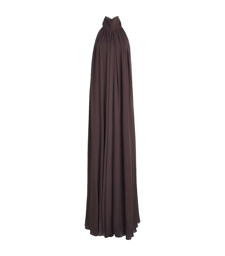 De La Vali Womens Chiffon Halterneck Adela Maxi Dress Umber Brown
