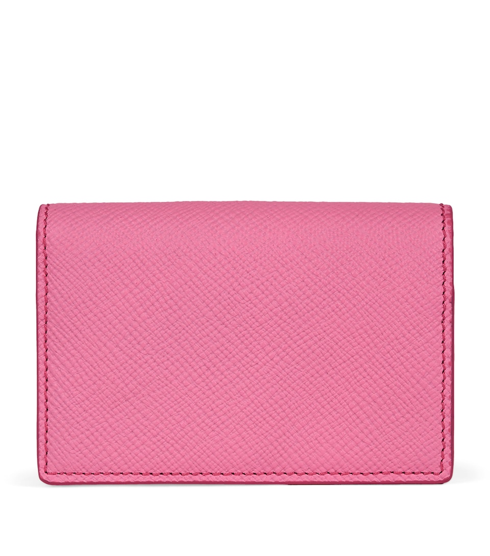 Smythson Leather Panama Folded Card Holder Flamingo