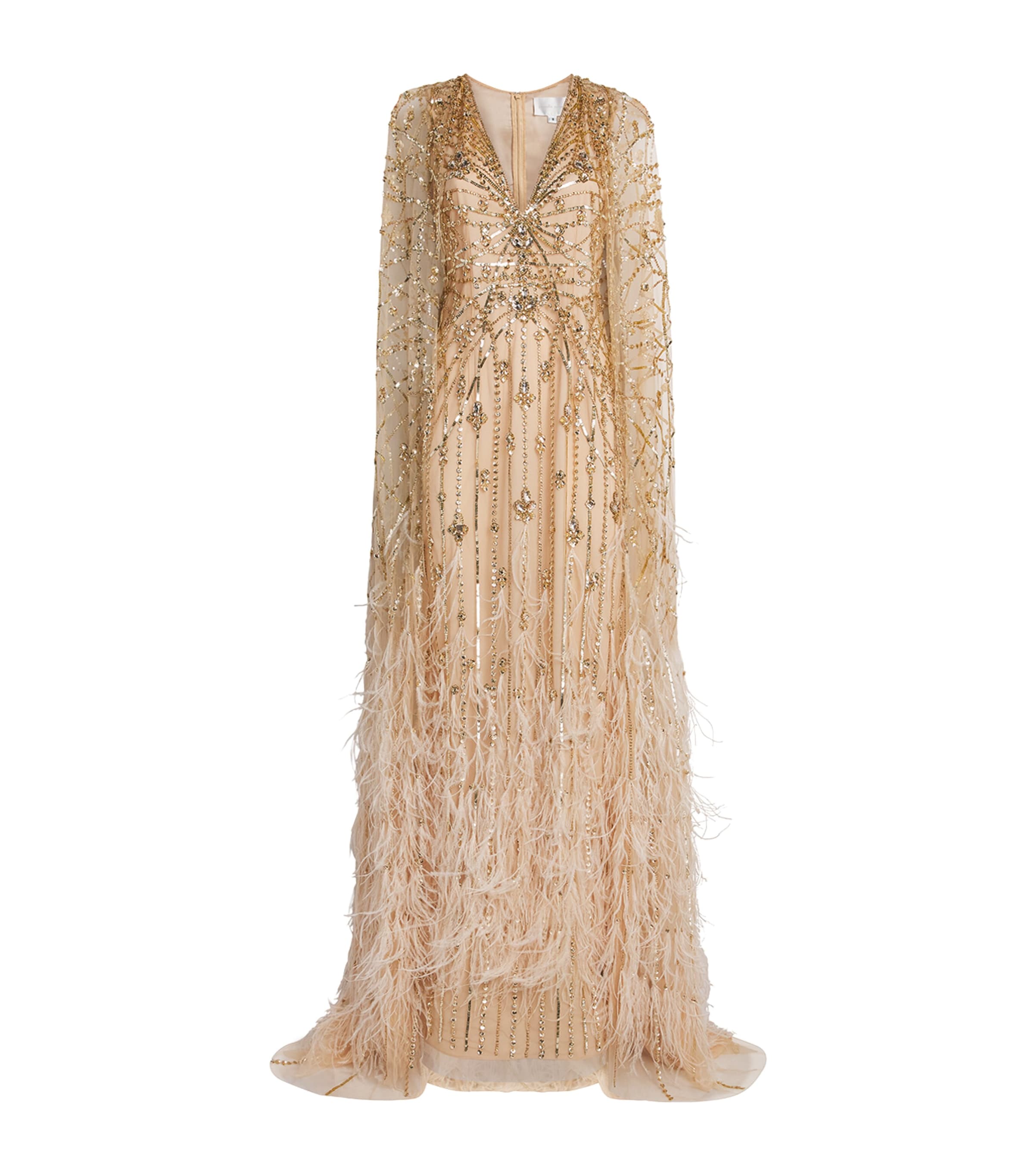Pamella Roland Womens Embellished Tulle Gown Gold