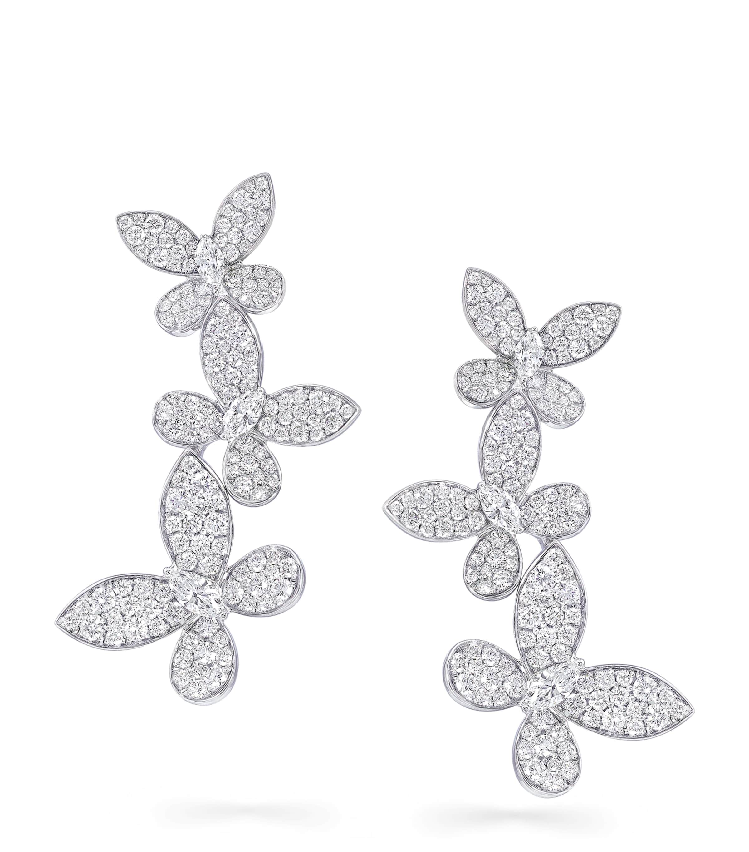 Graff White Gold and Diamond Triple Pavé Butterfly Drop Earrings White Gold