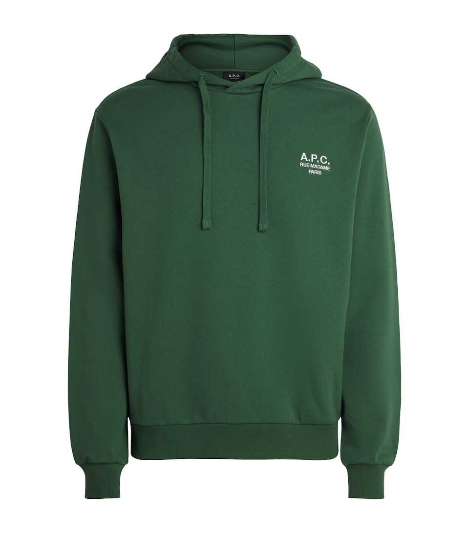 A.P.C. Mens Cotton Rue Madame Logo Hoodie Vert Fonce/blanc