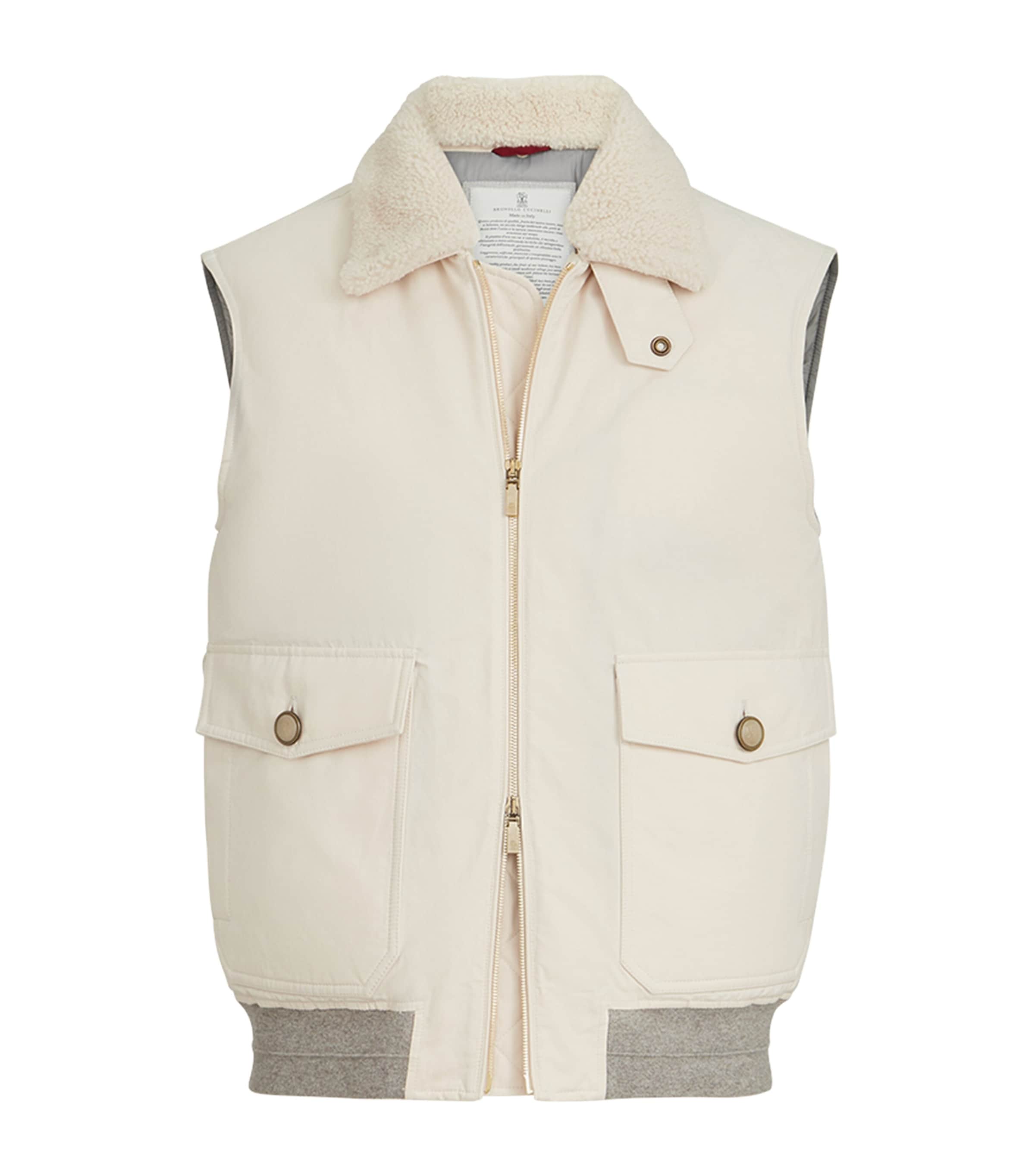 Brunello Cucinelli Mens Waxed Shearling-Collar Gilet