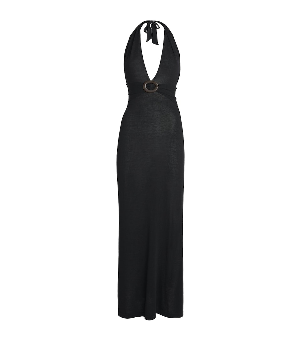 AWAY THAT DAY Womens Halterneck Mozambique Maxi Dress Black