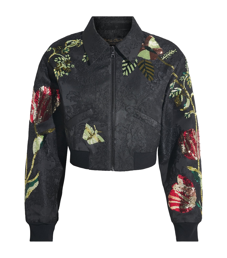 Alice+Olivia Womens Embellished Edmond Varsity Jacket Soft Tulip Blck