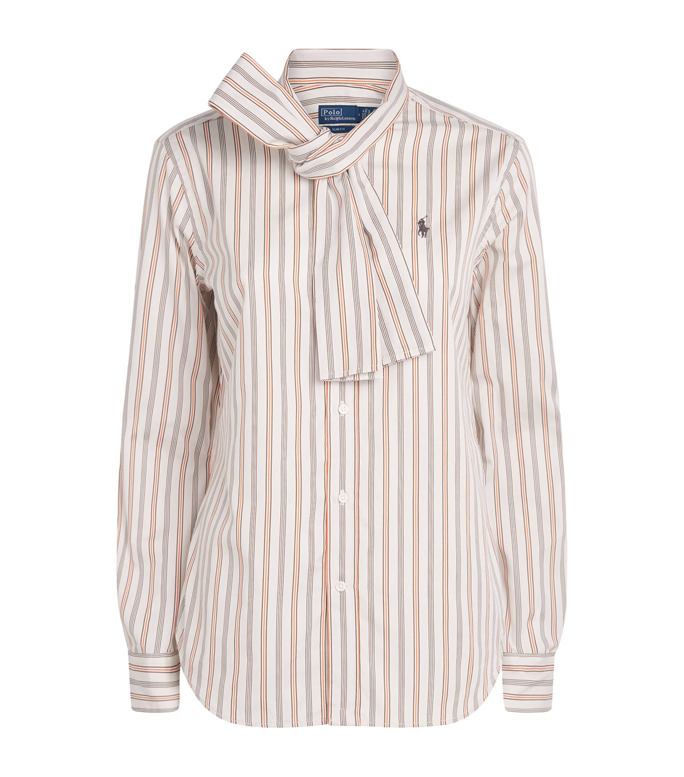 Polo Ralph Lauren Womens Cotton Tie-Neck Slim-Fit Shirt Crm Brwn Rd