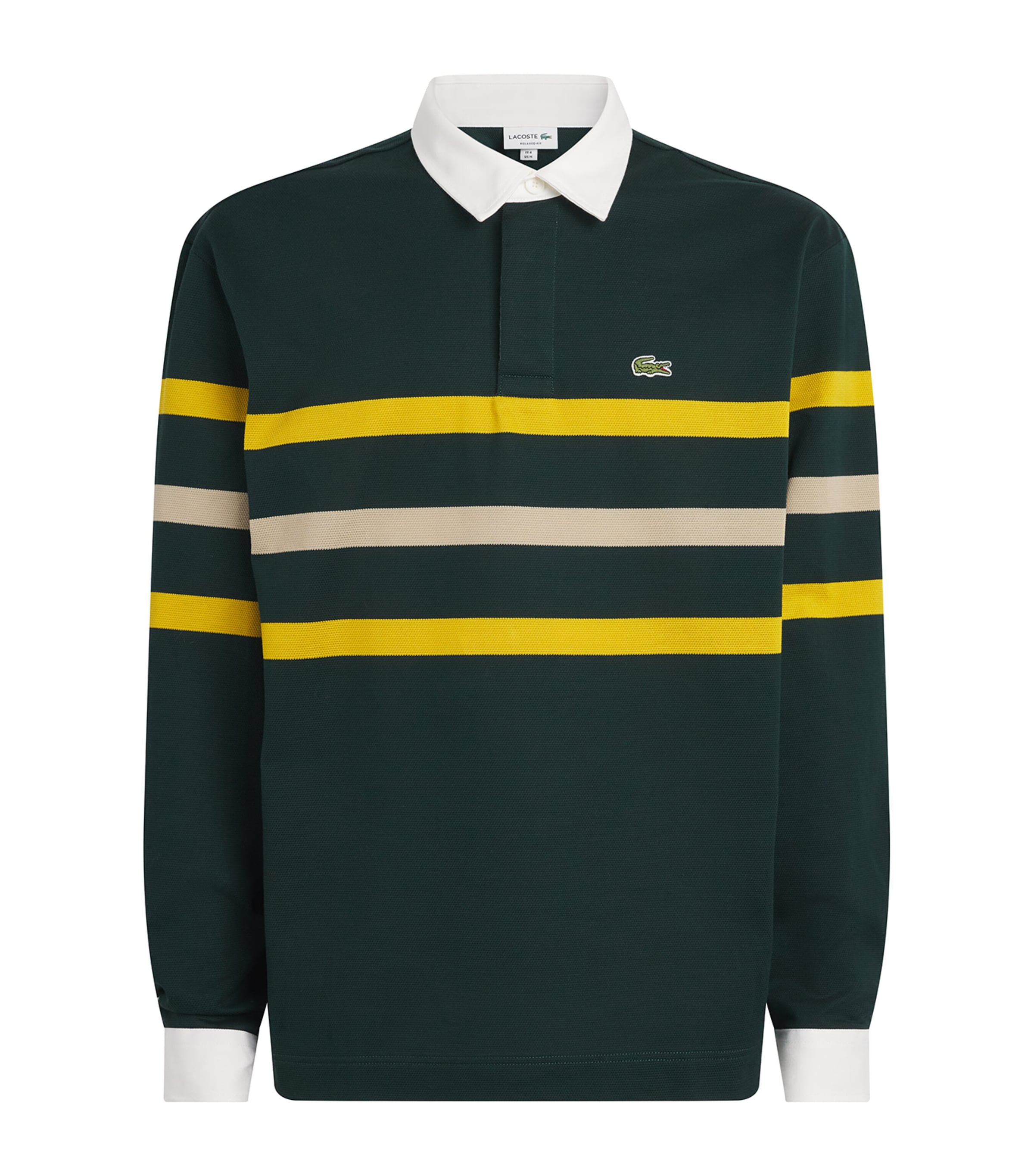 Lacoste Mens Cotton Stripe Rugby Polo Shirt Sinople