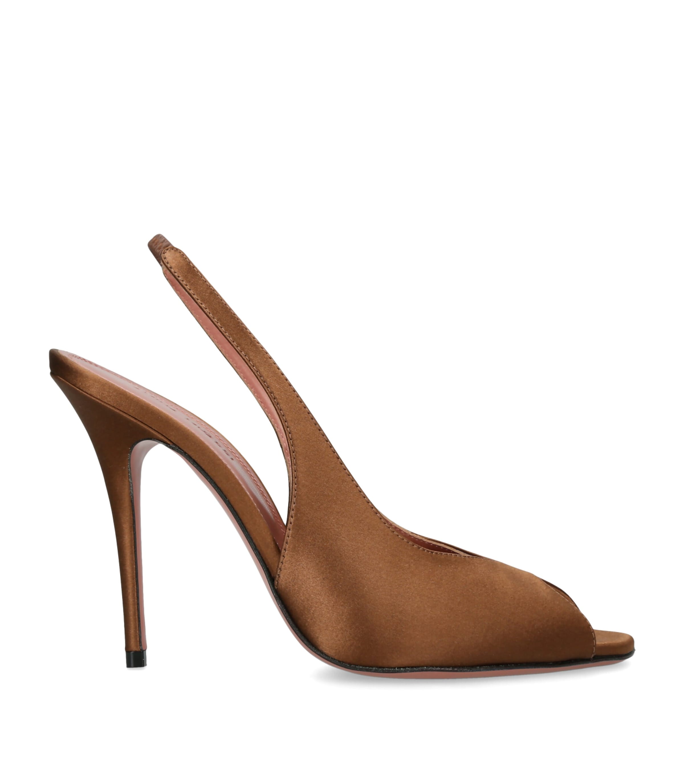 Amina Muaddi Satin Kristina Slingback Sandals 105 Brown