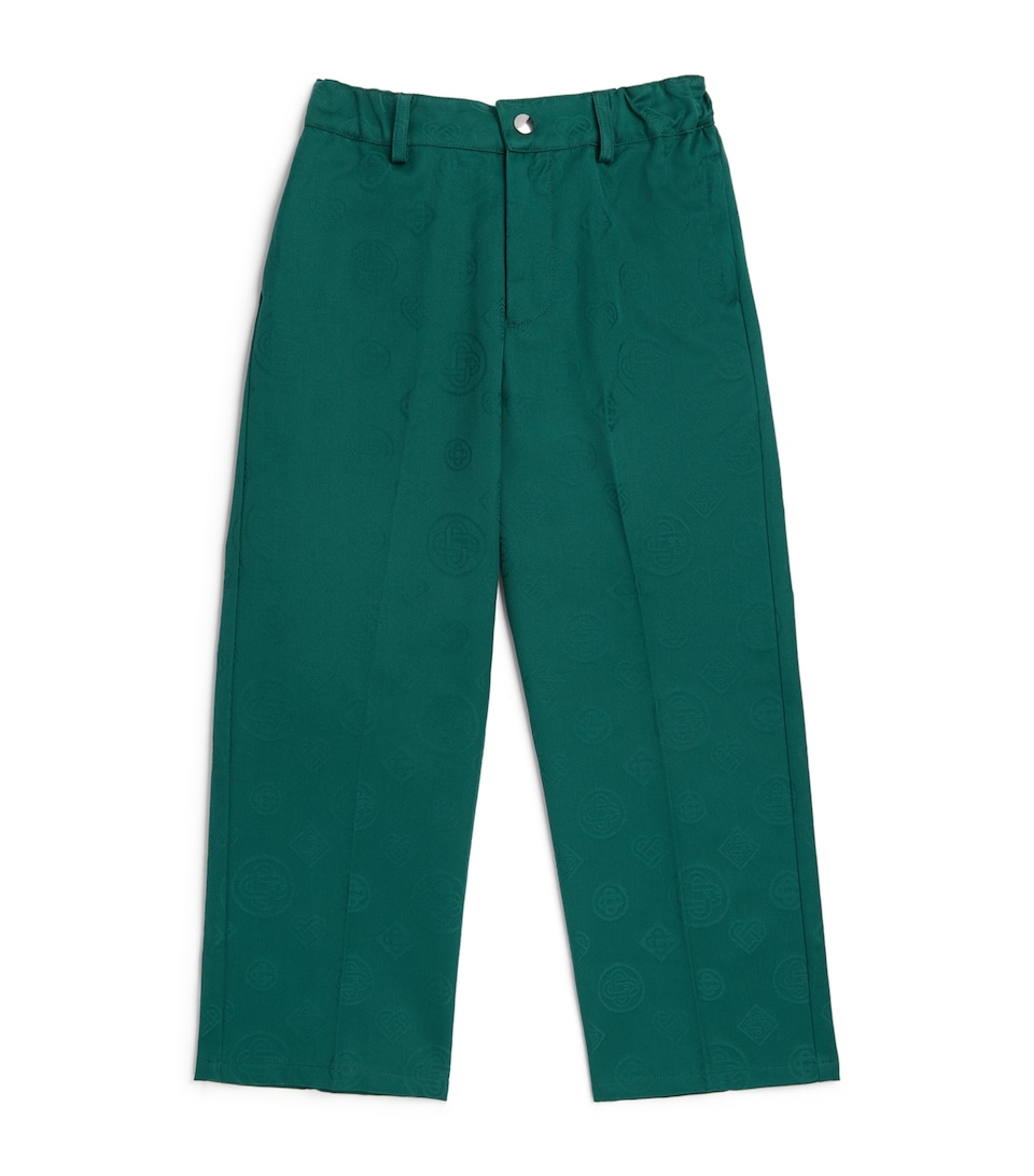 Casablanca Kids Cotton Monogram Straight Trousers (7-14 Years) Green Monogram