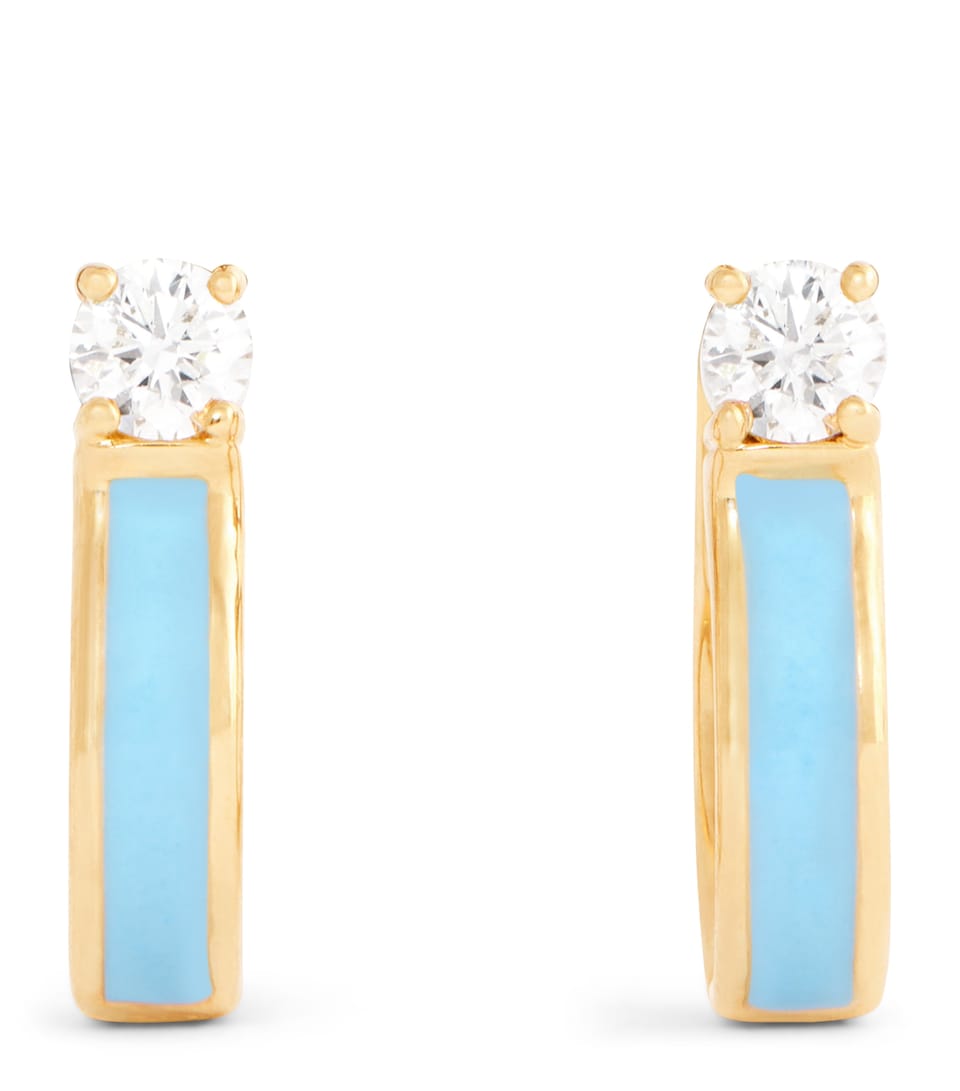 Yellow Gold, Diamond and Enamel Honey Hoop Earrings