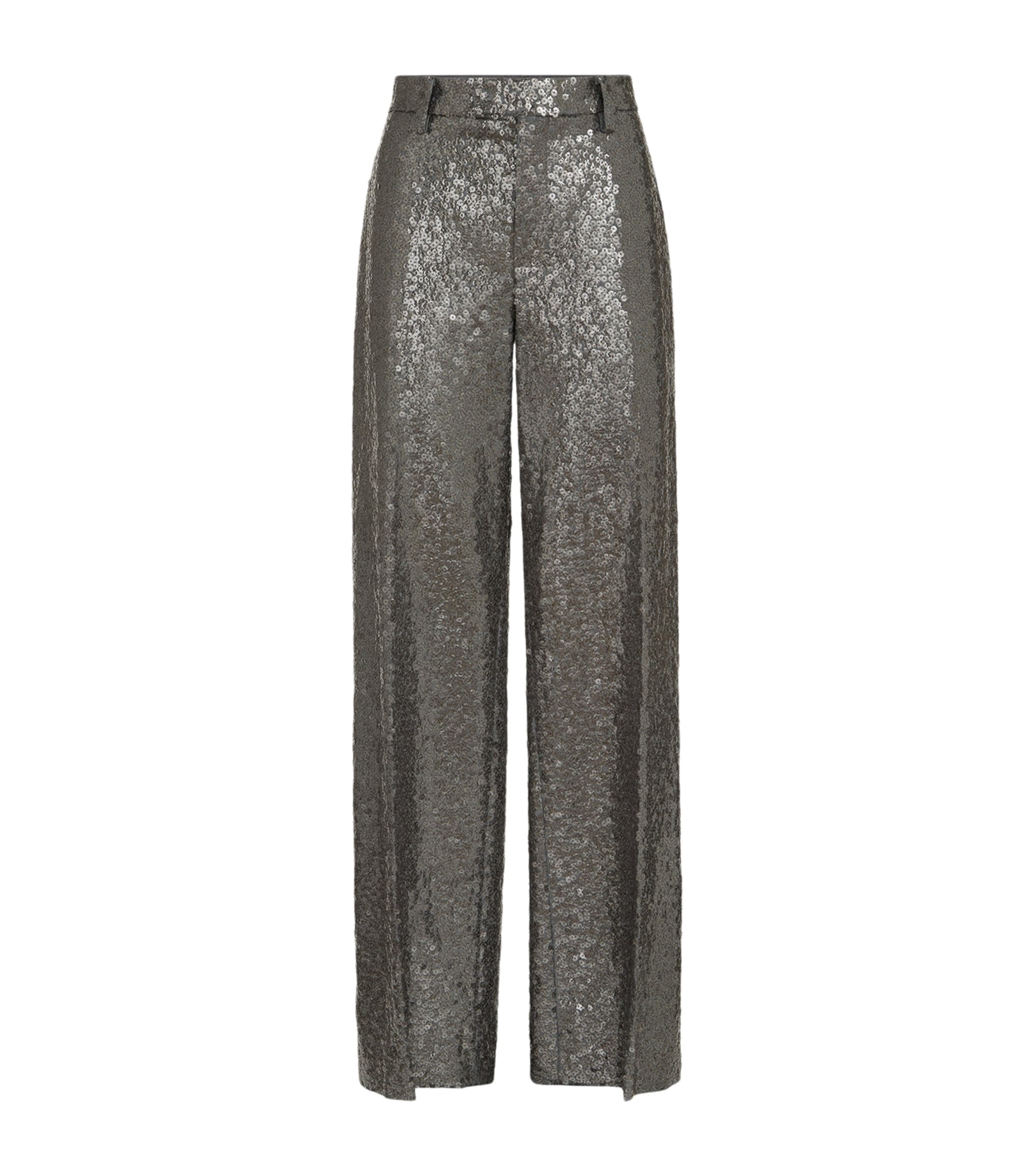 Brunello Cucinelli Womens Virgin Wool Sequin Wide-Leg Trousers