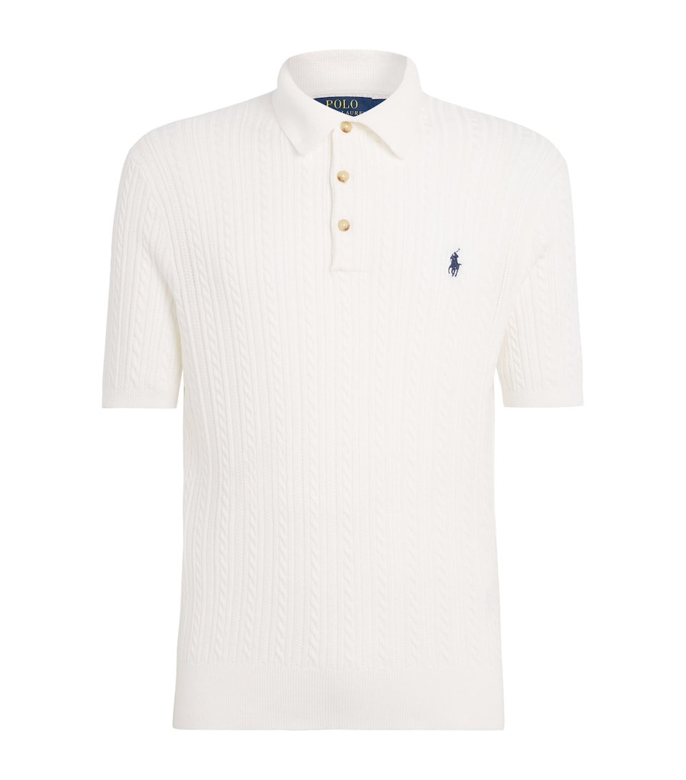 Polo Ralph Lauren Mens Cotton Cable-Knit Polo Shirt Dckwash Wht W/nvy Pp