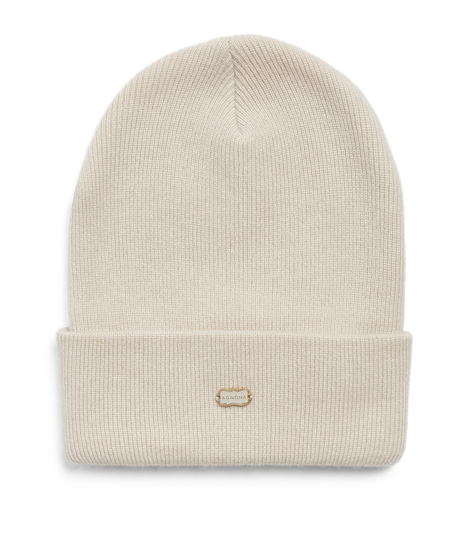 Agnona Cashmere Ribbed Beanie Beige Greige