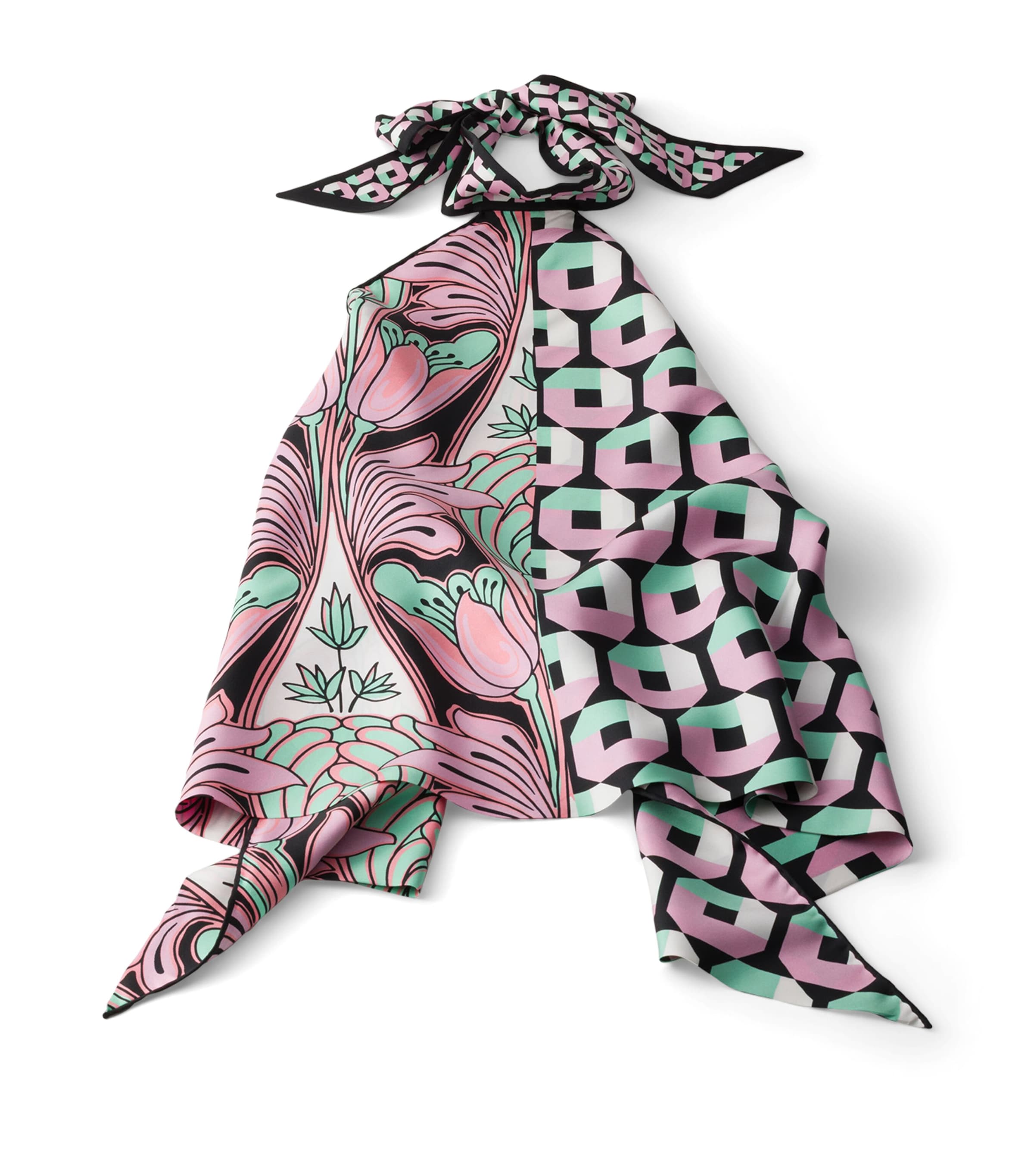 Prada Womens Silk Printed Halterneck Top Green