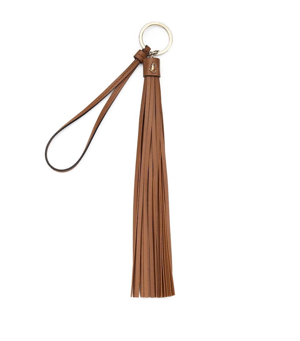 Jimmy Choo Tassel Leather Keyring Charm Tan/light Gold