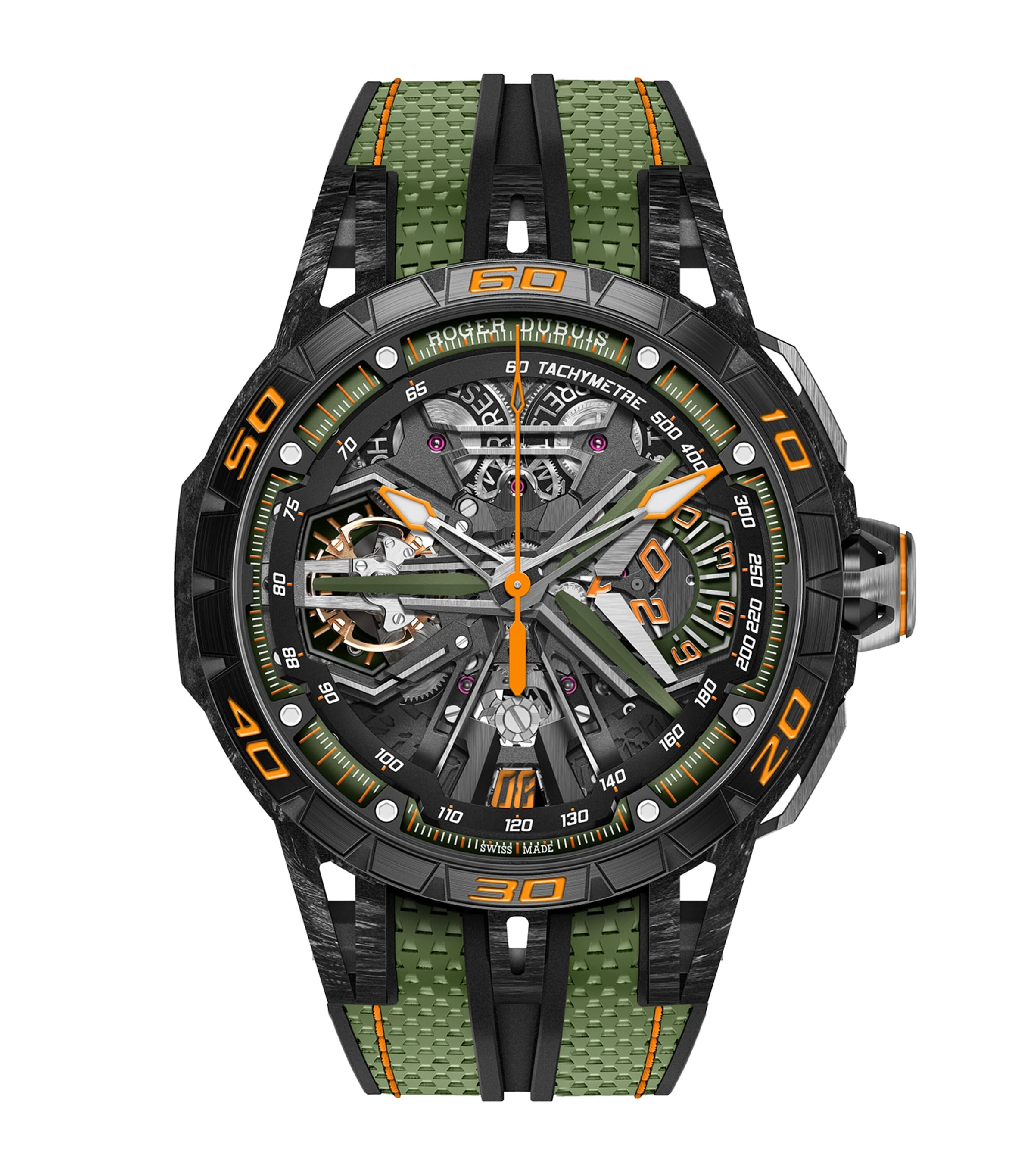 Roger Dubuis Carbon Excalibur Spider Revuelto Flyback Chronograph Watch 45mm Green