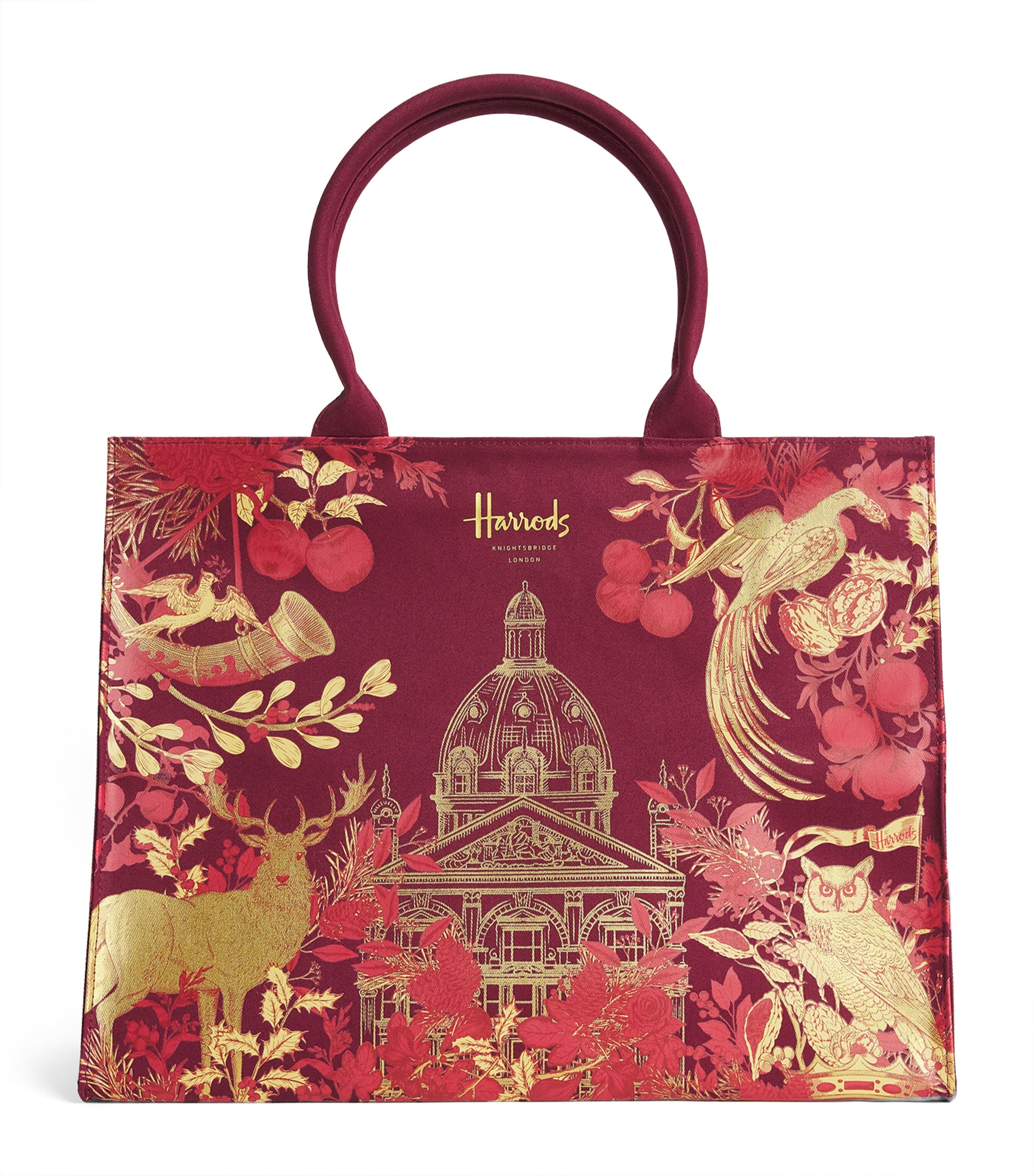 Harrods House of Harrods Grocery Tote Bag Burgundy
