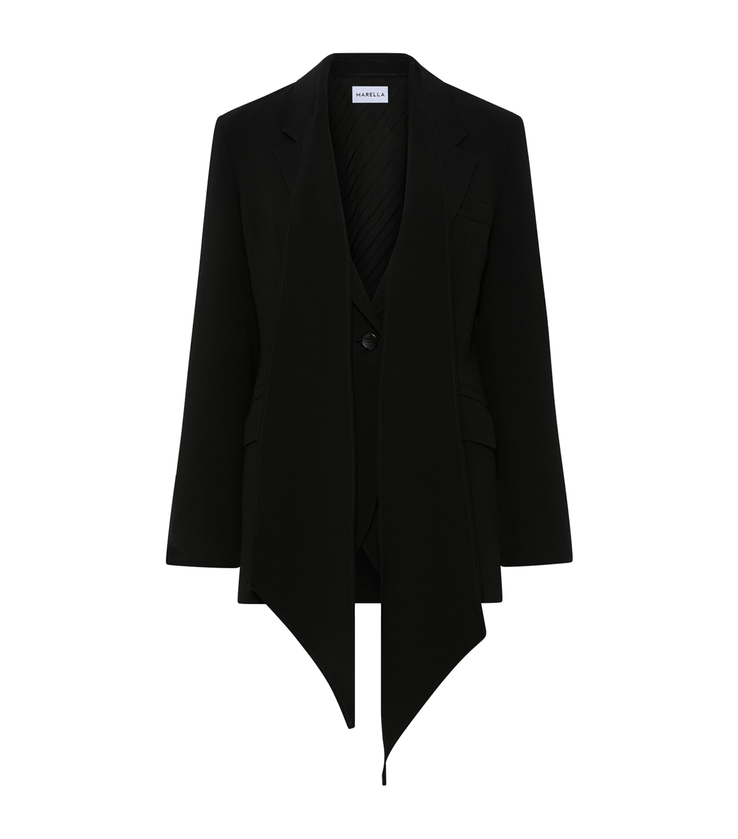 Marella Womens Envers Satin Scarf-Detail Blazer Black