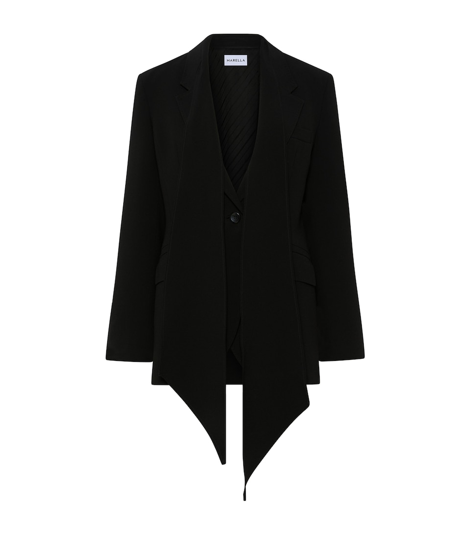 Marella Womens Envers Satin Scarf-Detail Blazer Black