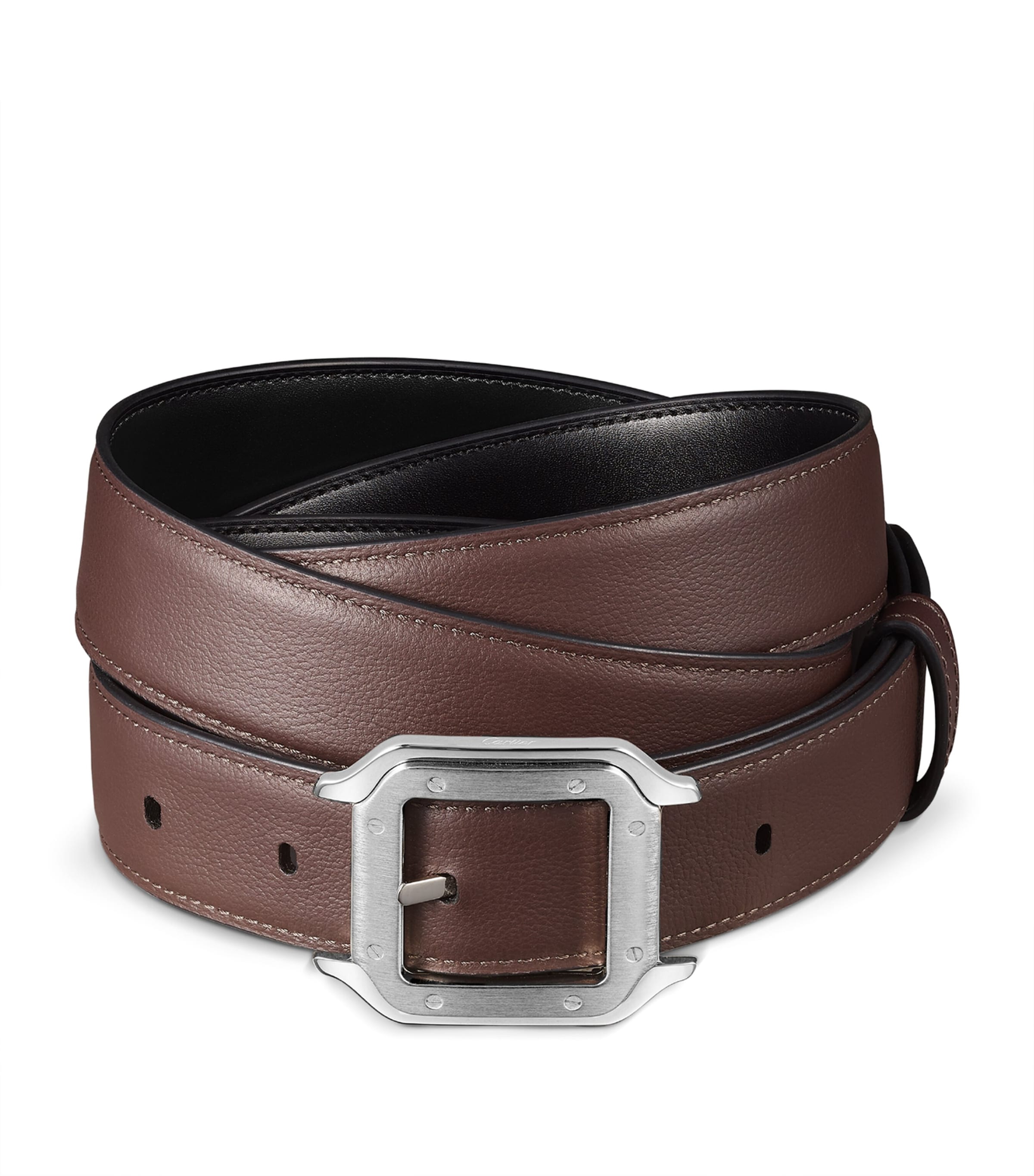 Cartier Leather Reversible Santos de Cartier Belt Brown