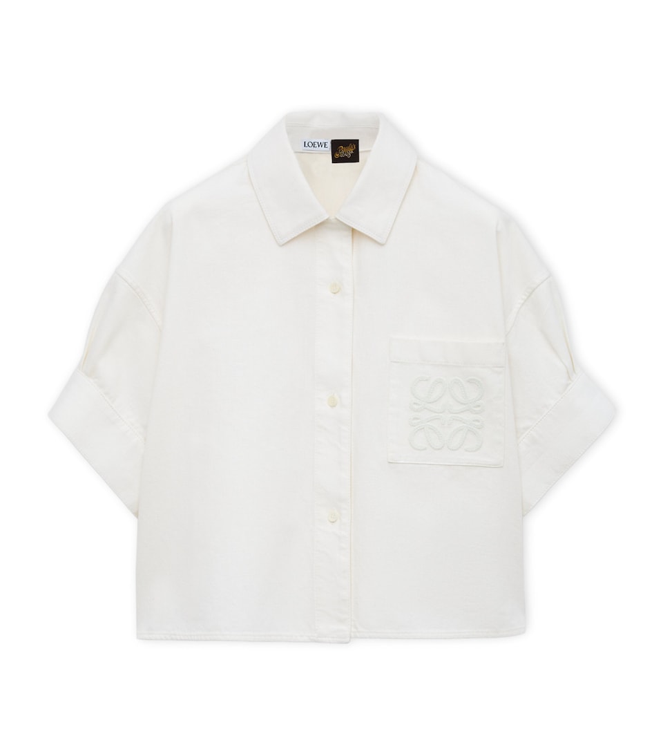 LOEWE Womens x Paula's Ibiza Denim Anagram Short-Sleeve Shirt White
