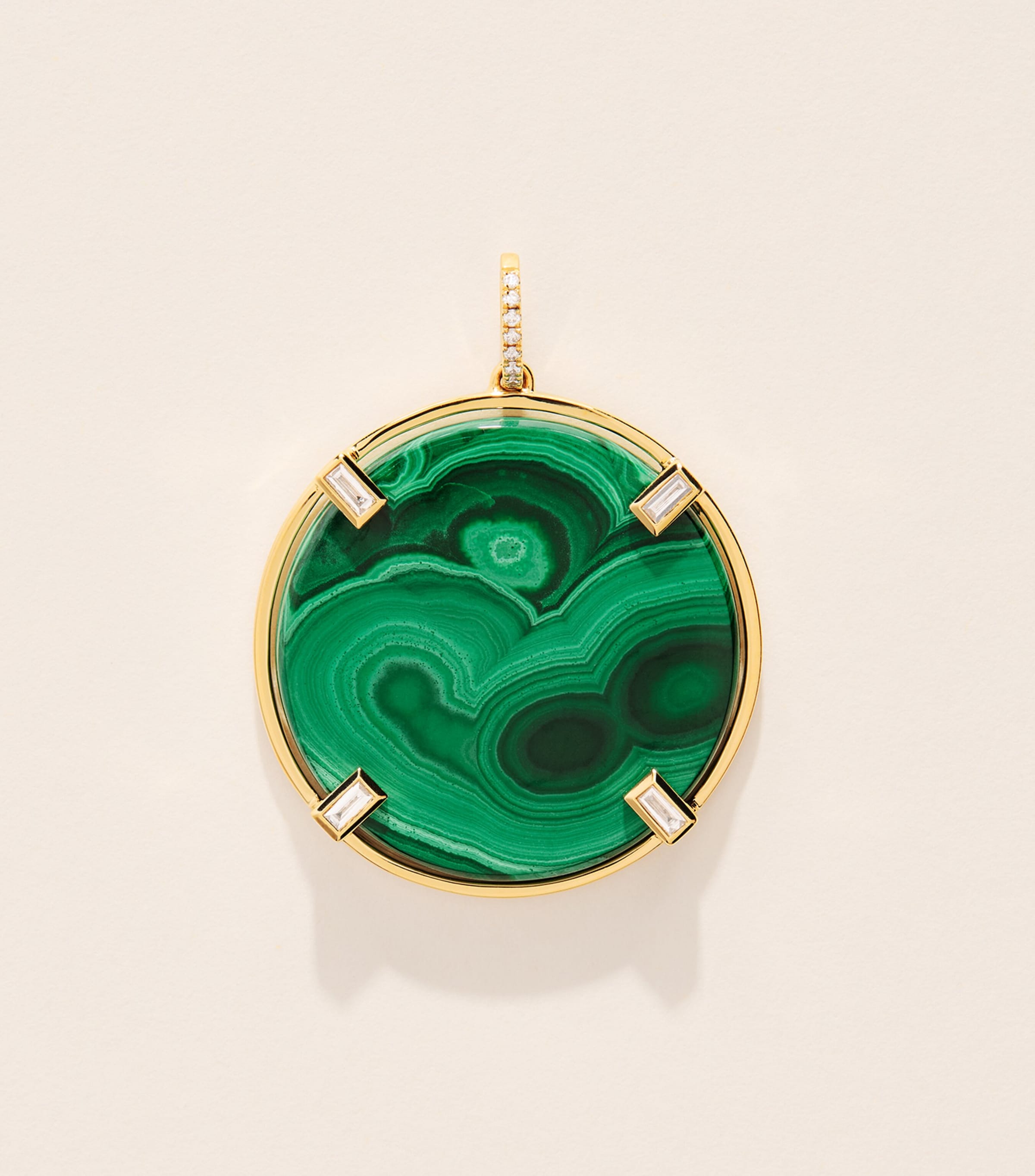 Rosa de la Cruz Yellow Gold, Diamond and Malachite Coin Pendant Yellow Gold
