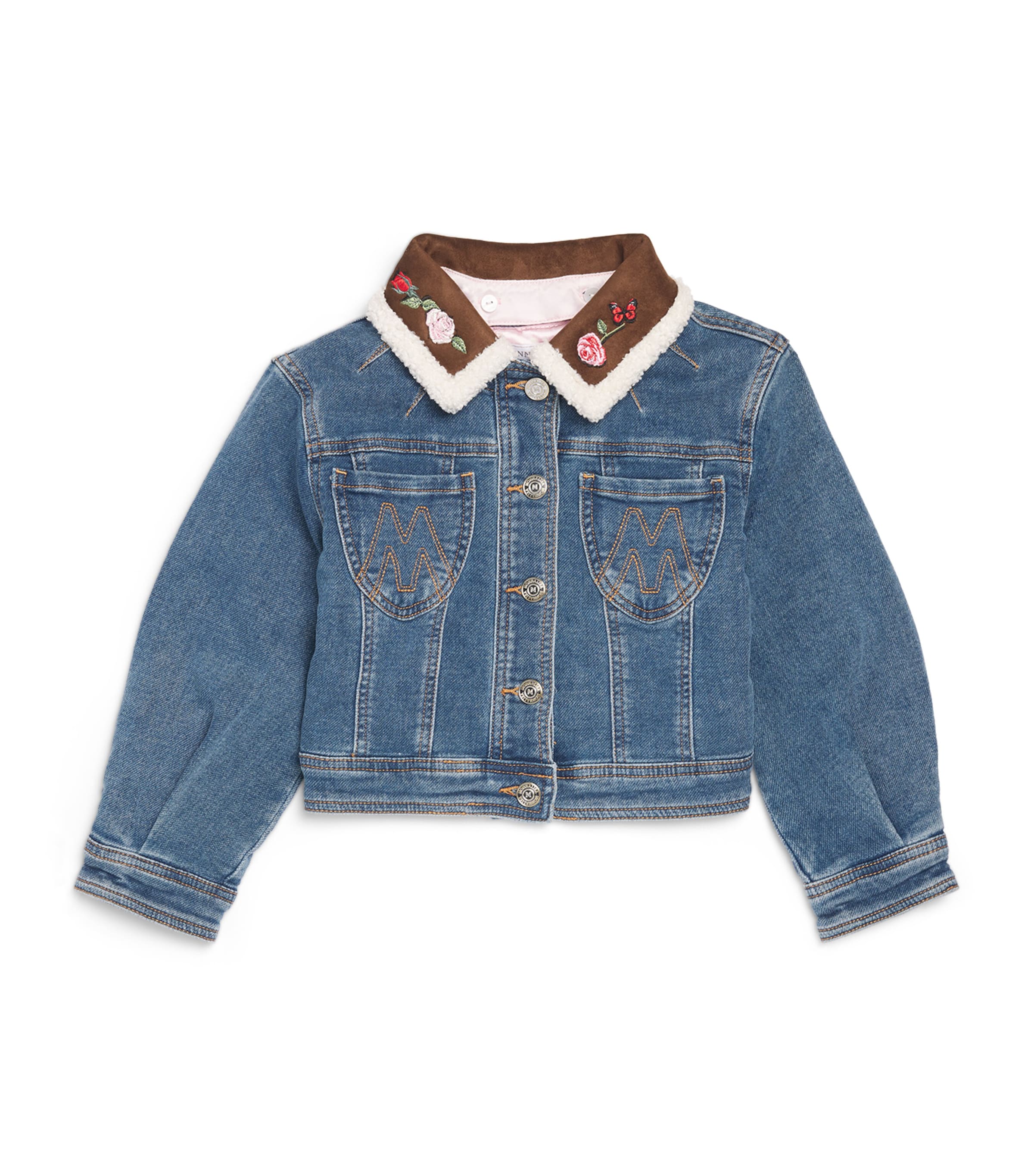 Monnalisa Floral-Embroidered Denim Jacket (2-12 Years) Blu Stone Denim