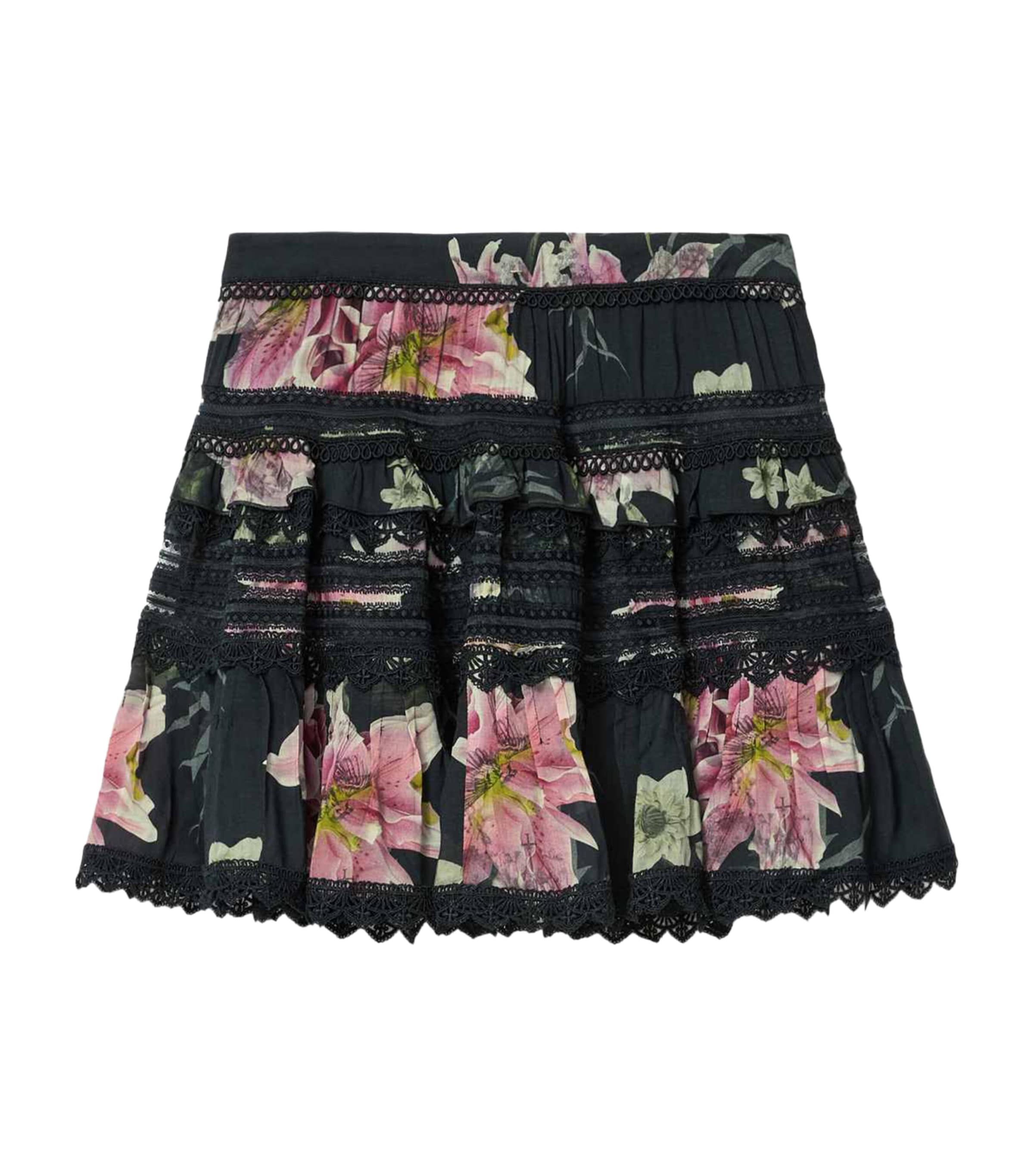 AllSaints Womens Floral Zora Mini Skirt Crystal Black