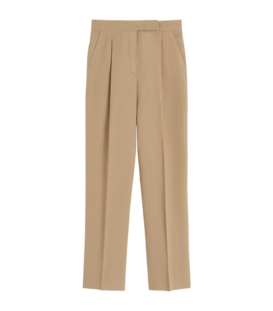 Max Mara Womens Linen Pleated Wide-Leg Trousers Desert