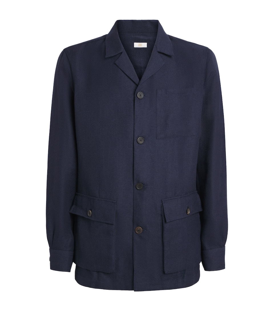 100HANDS Mens Linen Herringbone Overshirt Dark Blue