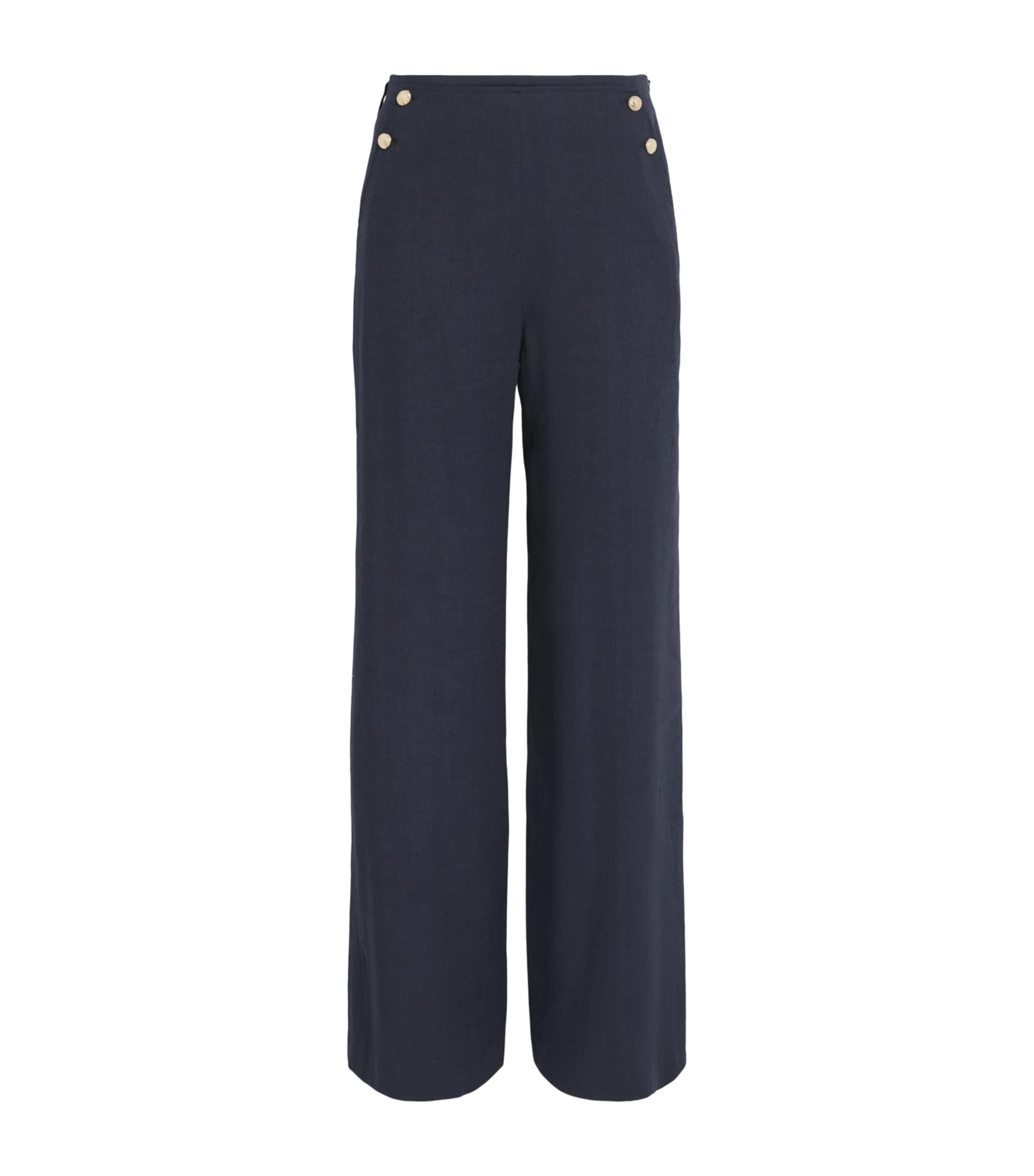 Maje Womens Linen-Blend Wide-Leg Trousers Navy