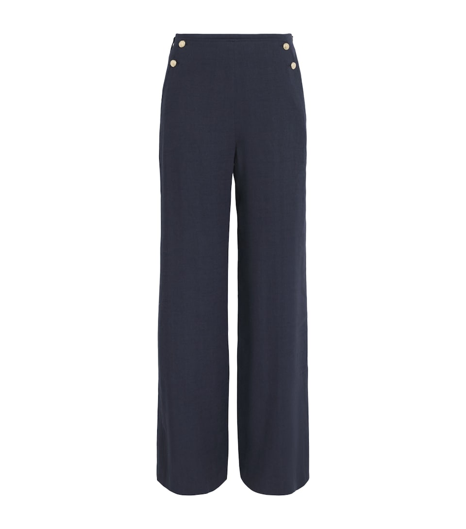 Maje Womens Linen-Blend Wide-Leg Trousers Navy