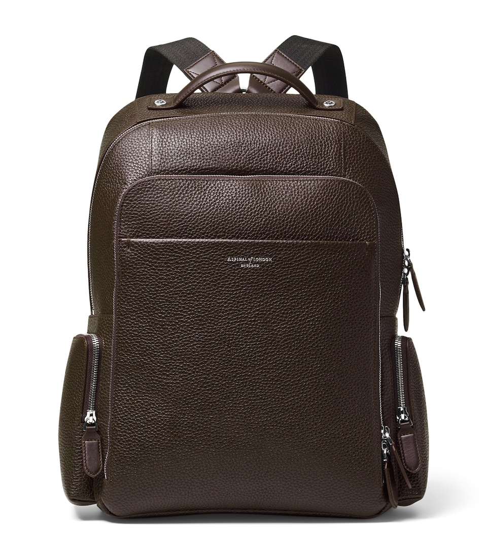 Aspinal Of London Pebbled Leather Reporter Zipped Backpack Chocolate