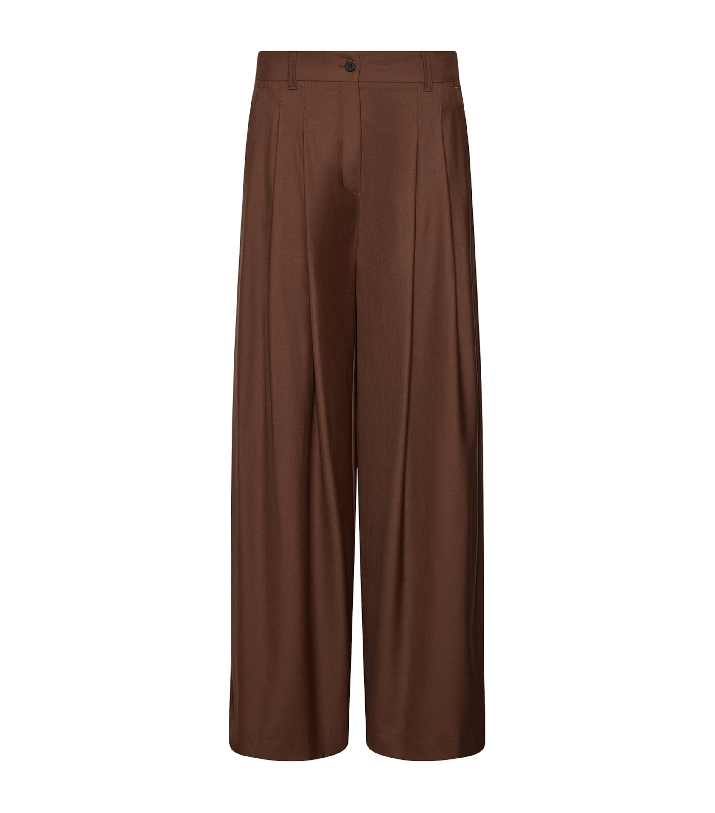 Marella Womens Virgin Wool Pleated Wide-Leg Trousers Caramel