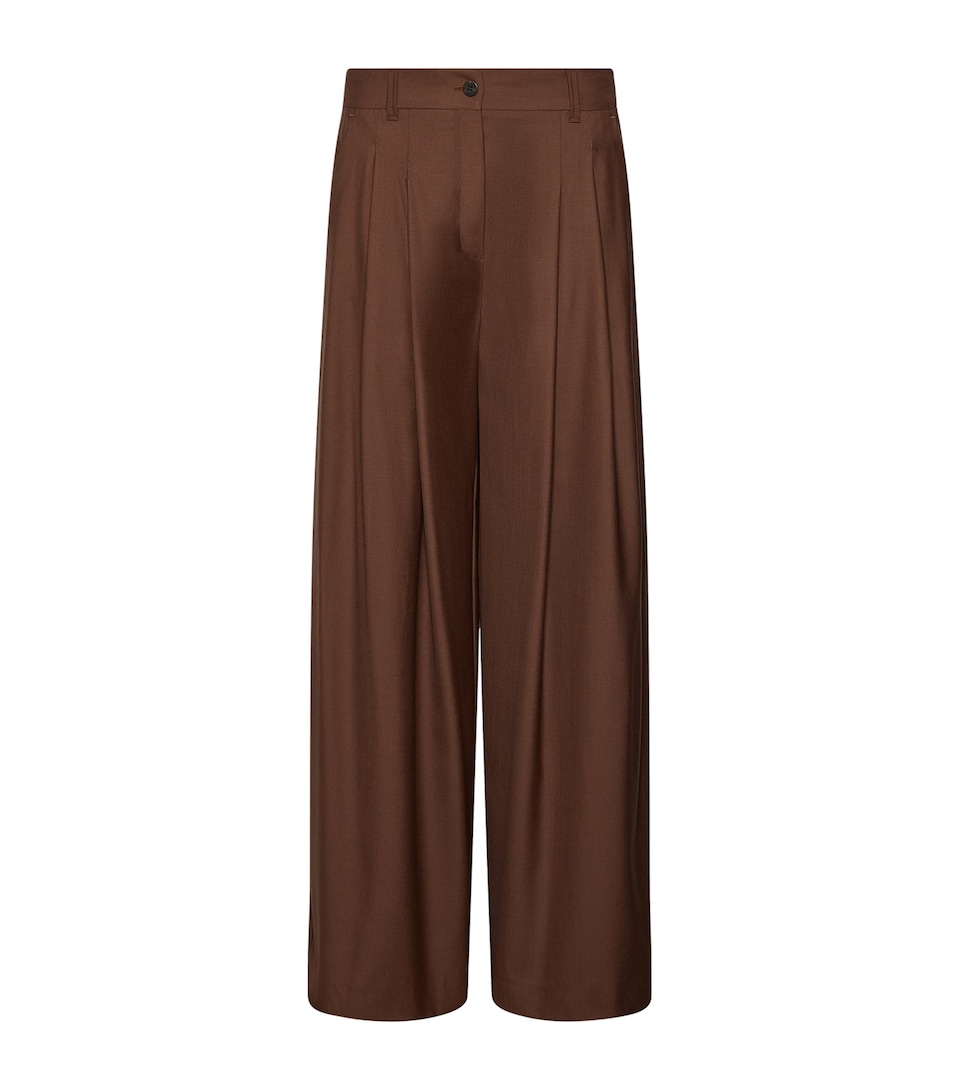 Marella Womens Virgin Wool Pleated Wide-Leg Trousers Caramel