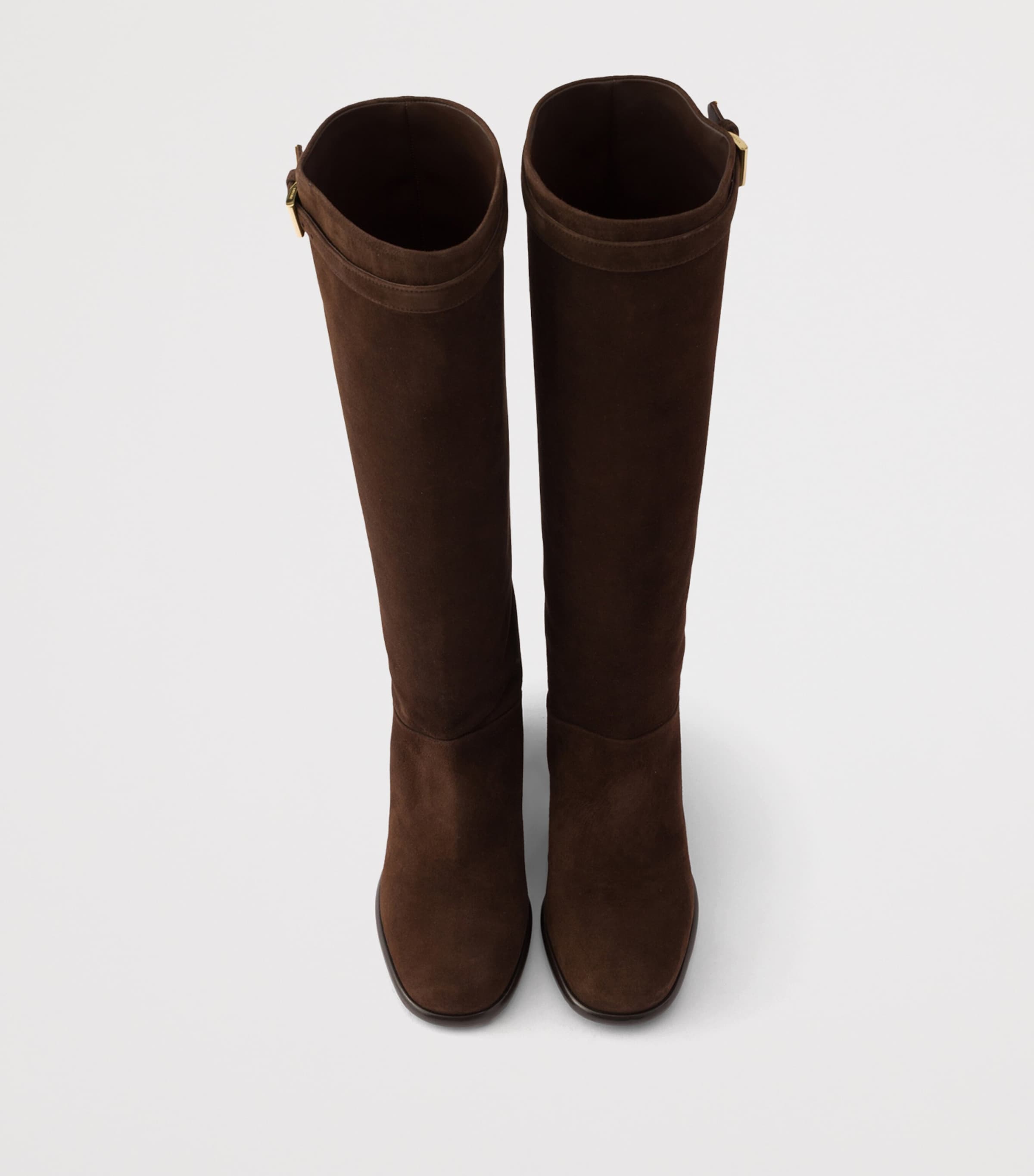 Prada Suede Knee-High Heeled Boots 65 Brown