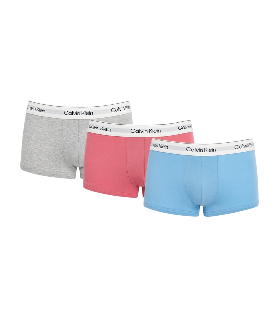 Calvin Klein Mens Cotton Stretch Icon Trunks (Pack of 3) Tkm Pink/blue/grey