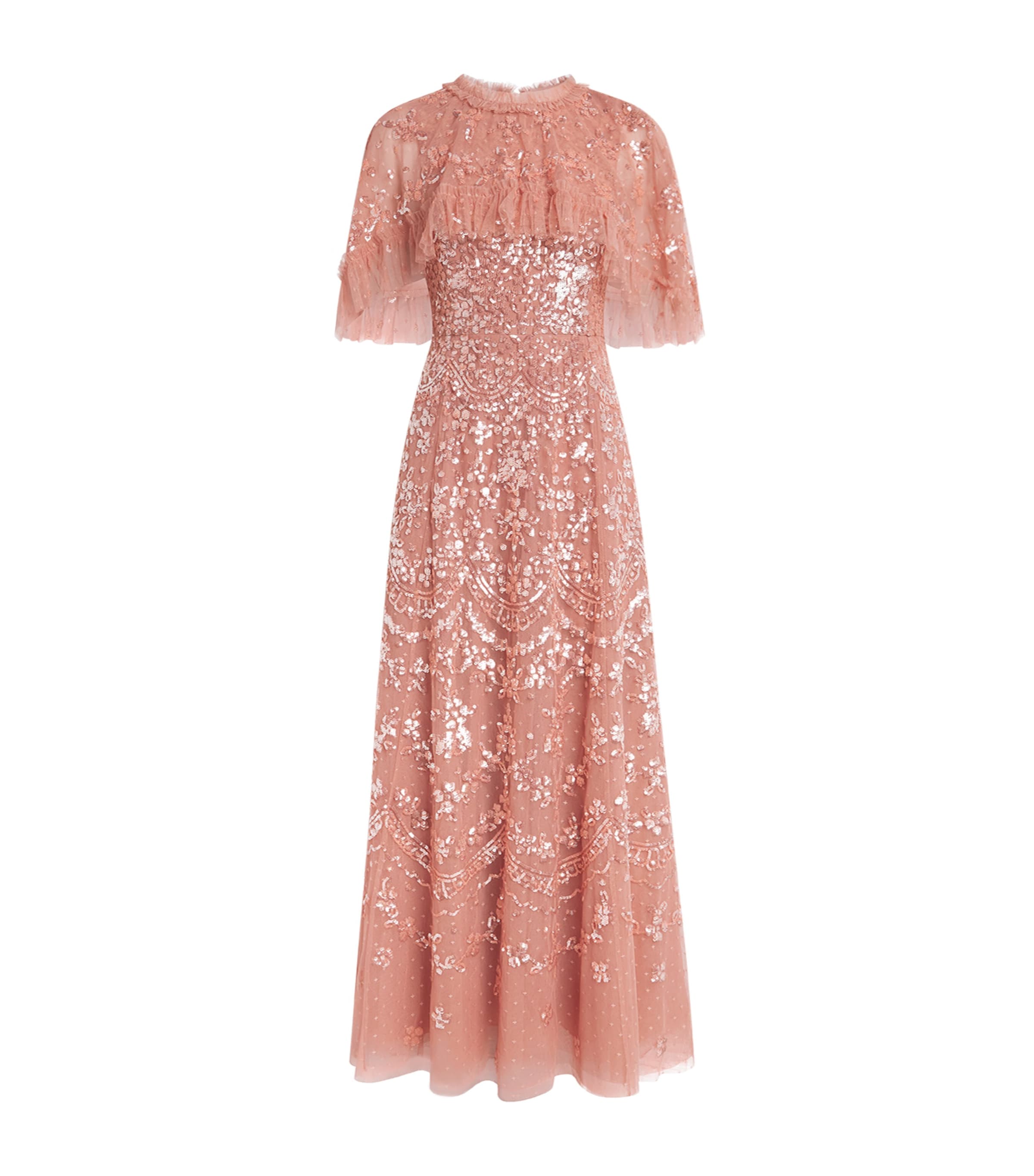Needle & Thread Womens Tulle Embellished Freya Cape Gown Mir Misty Rose