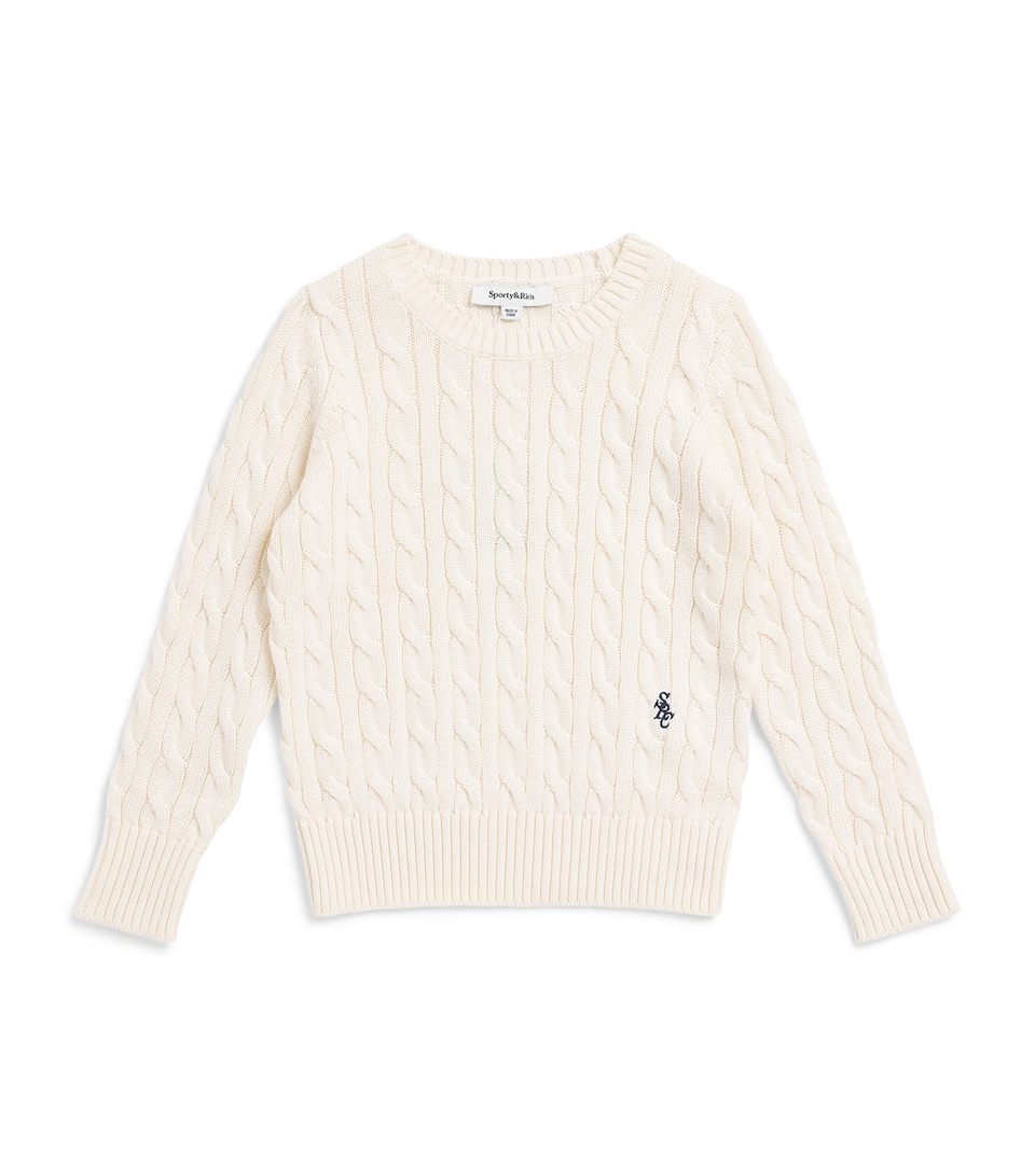 SPORTY & RICH KIDS Cable-Knit Sweater (2-14 Years) Ecru/dark Navy