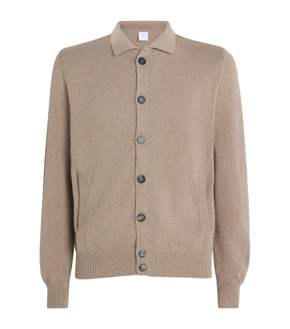 Eleventy Mens Cotton-Silk Cardigan Tortora