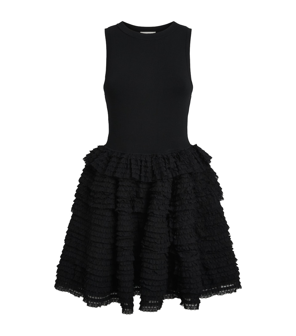Sandro Paris Womens Lace Ruffled Mini Dress Black