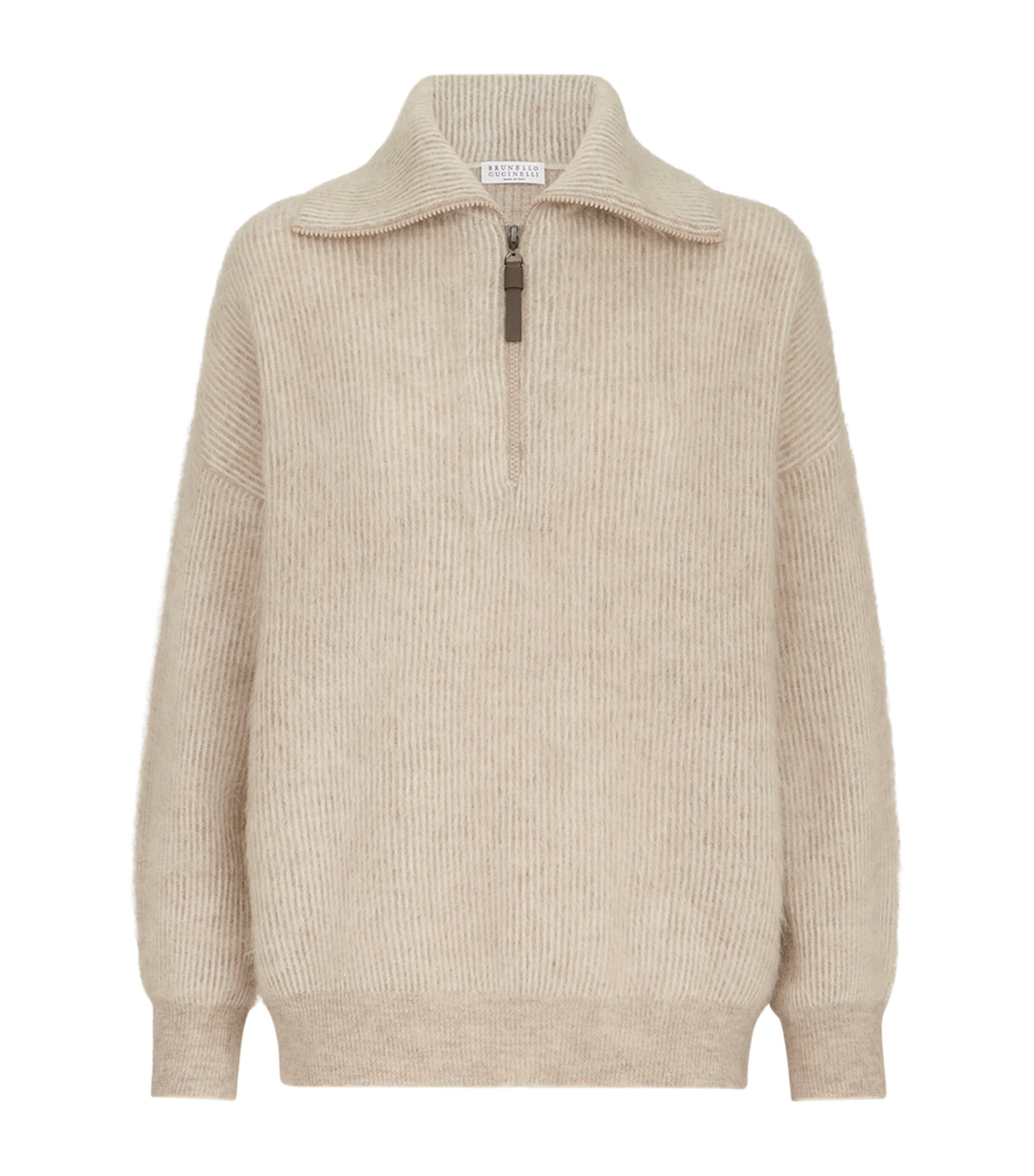 Brunello Cucinelli Womens Mohair-Blend Quarter-Zip Sweater Ivory