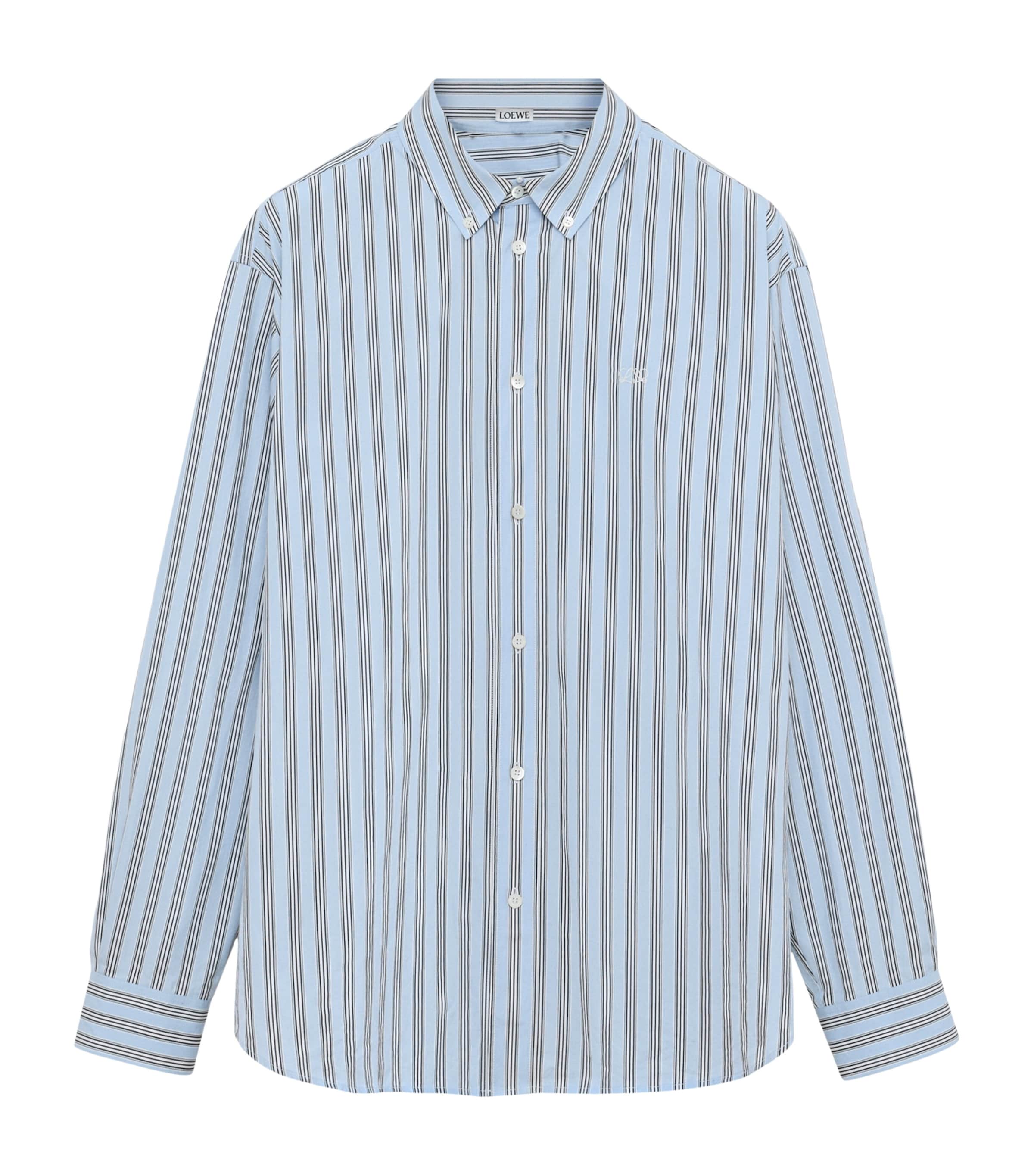 LOEWE Mens Stripe Anagram Shirt Blue/white