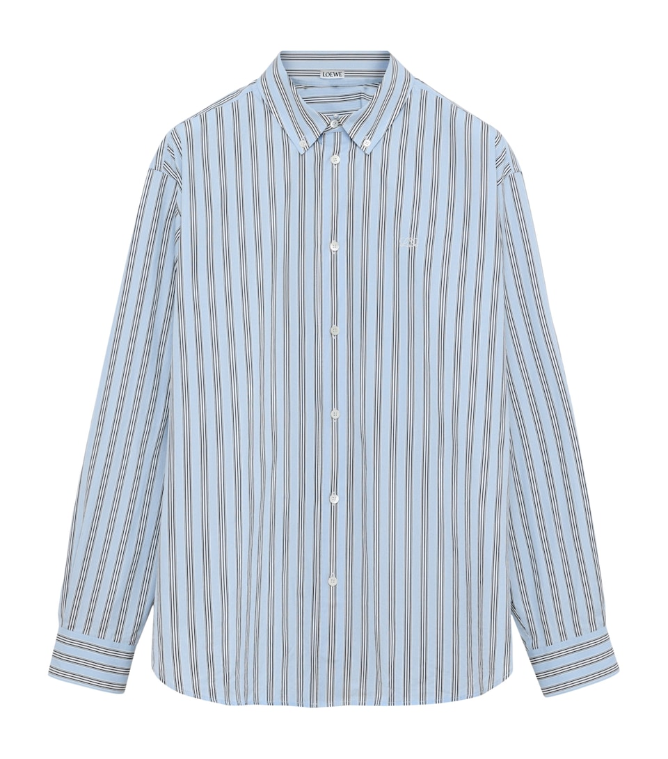 LOEWE Mens Stripe Anagram Shirt Blue/white