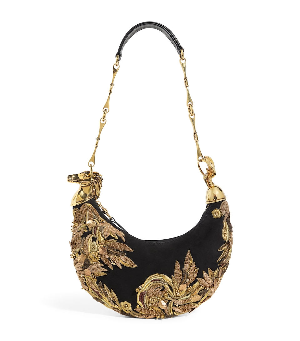 Suede Embellished Horse Shoulder Bag