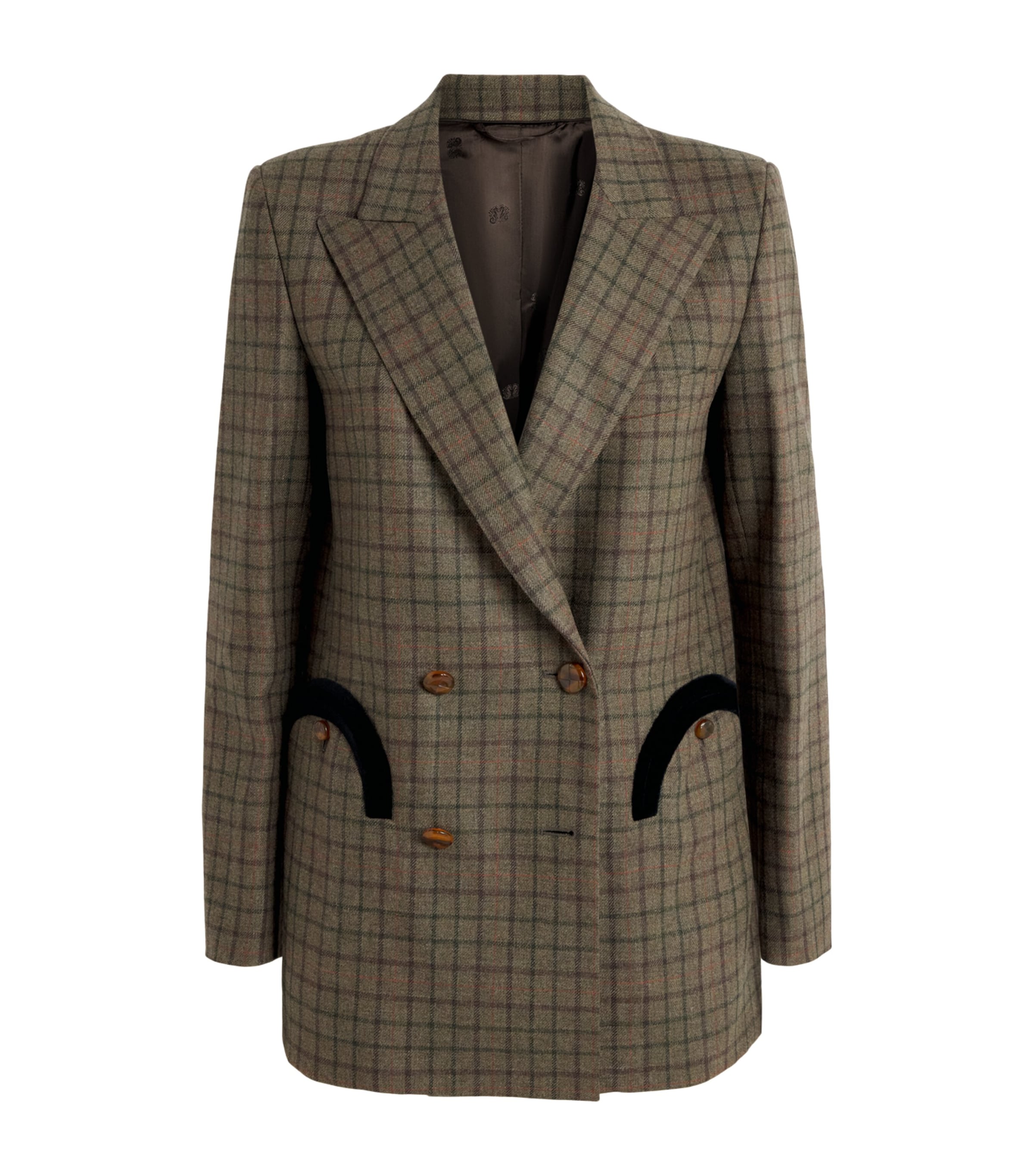 Blazé Milano Womens Virgin Wool-Cashmere Check Everyday Blazer Green Mix