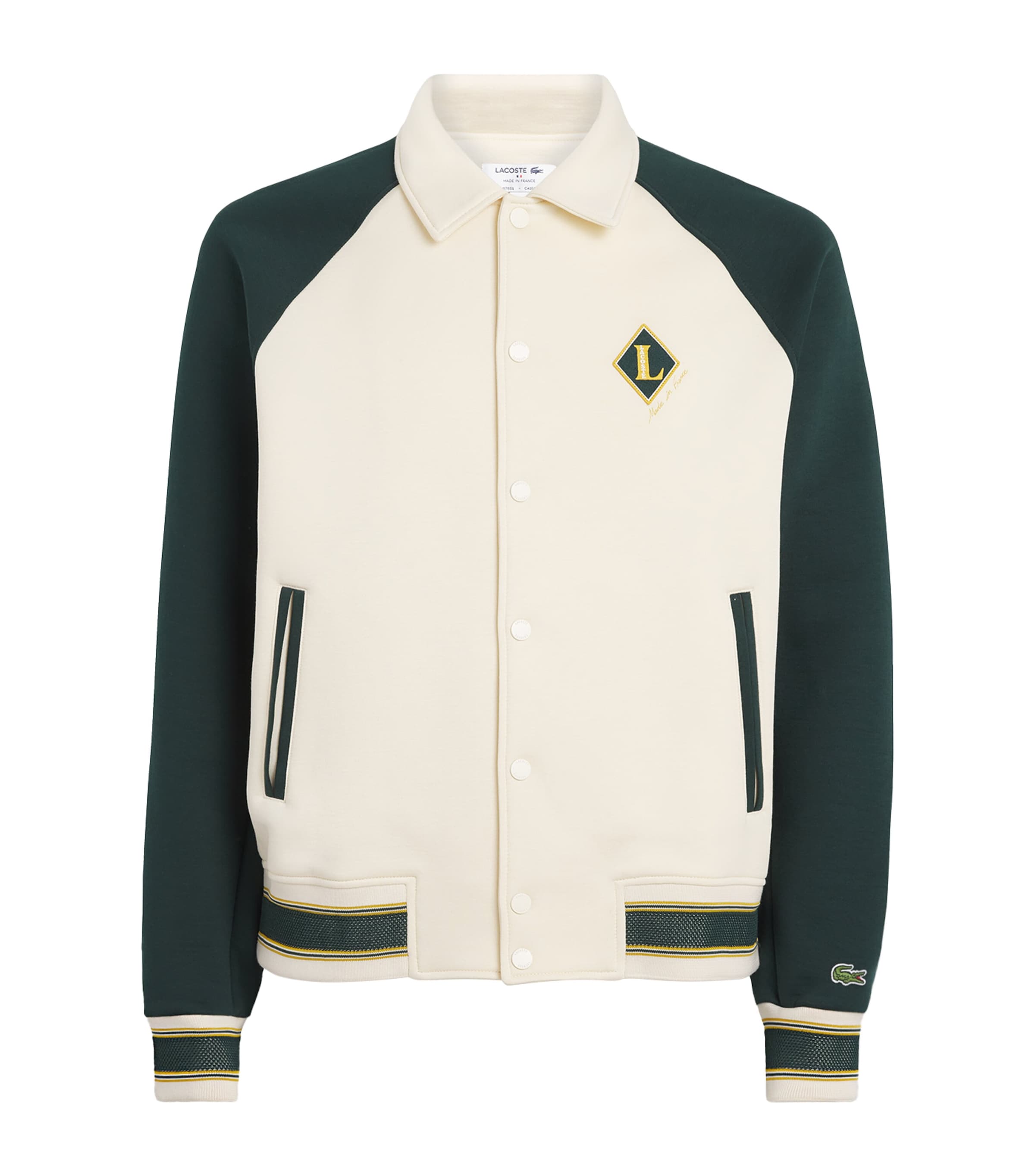 Lacoste Mens Cotton-Blend Varsity Jacket Naturel Clair