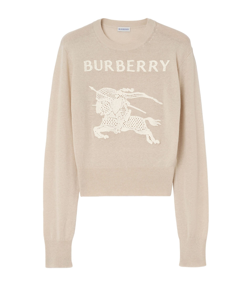Burberry Womens Wool-Cotton Crochet EKD Sweater Easel Beige